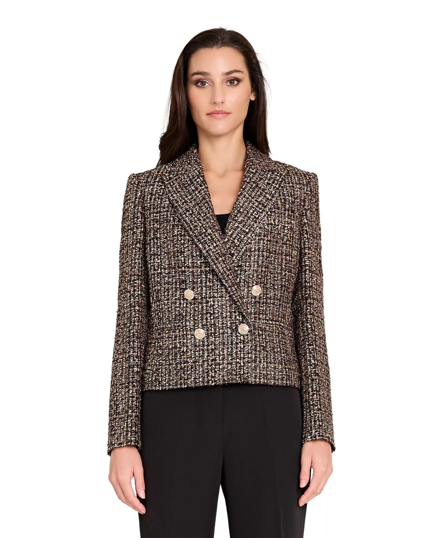 Women's Peak Lapel Collar 1-Button Cropped Jacket - Black/espresso - 14