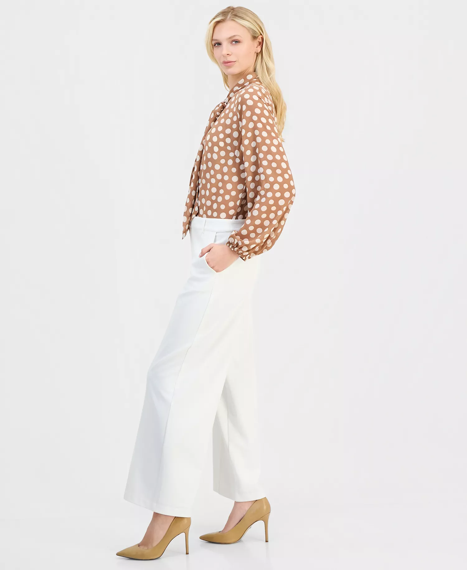 Women's High-Rise Straight Wide-Leg Pants - White Star - 10