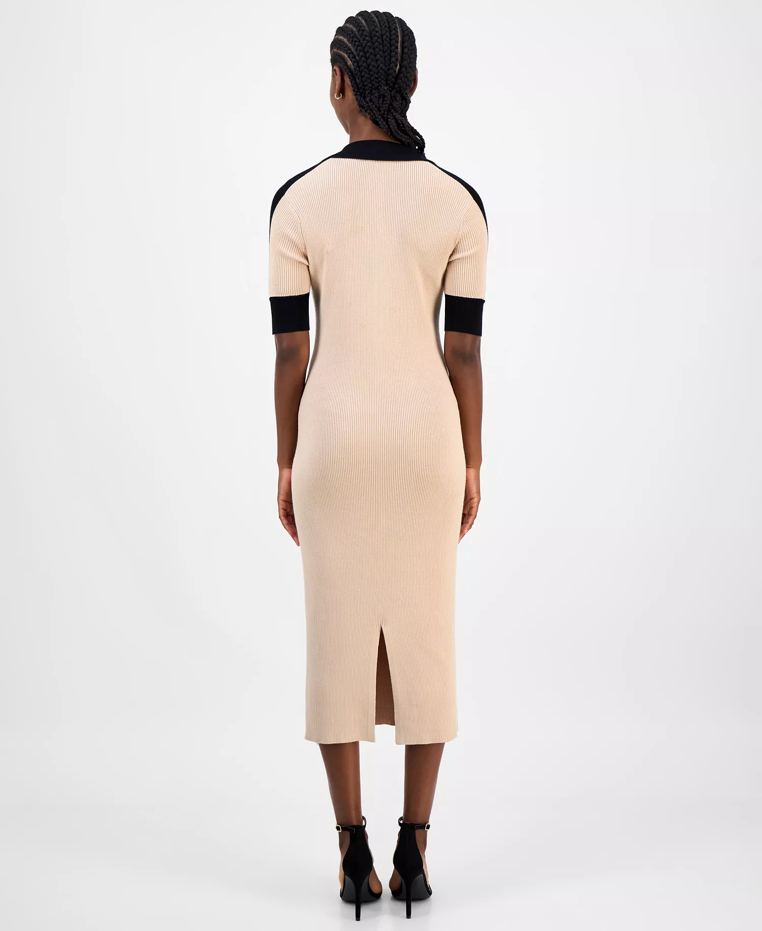 Women's Contrast-Trim Bodycon Dress - Stone Camel Heather - L