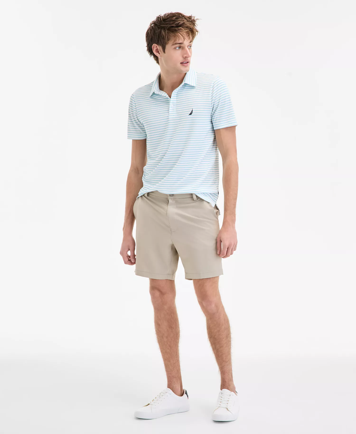 Men’s Classic-Fit Stripe Moisture Wicking Performance Golf Polo Shirt - Bright White - L