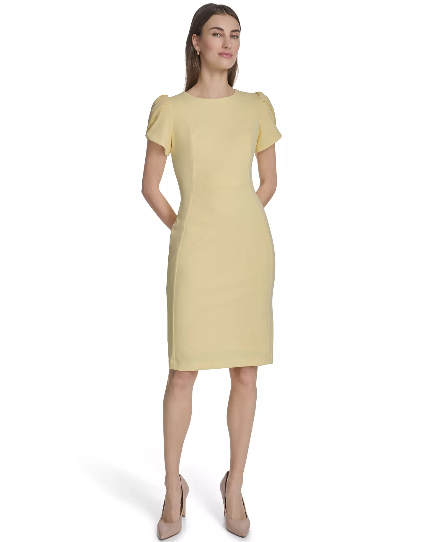 Women's Tulip-Sleeve Sheath Dress - Lemon Ice - 10