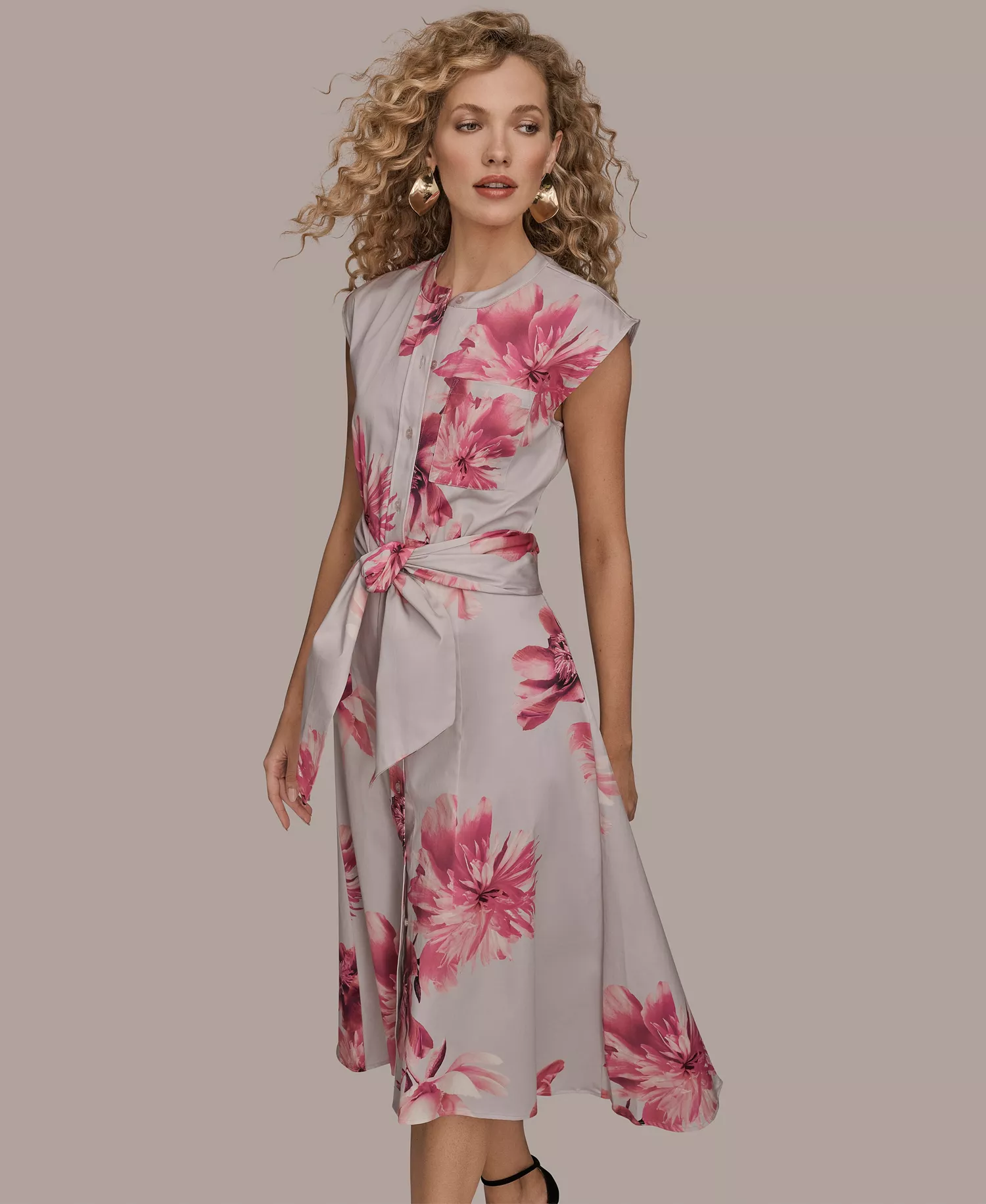 Women's Cap Sleeve Dress - Pink Sands Multi - L