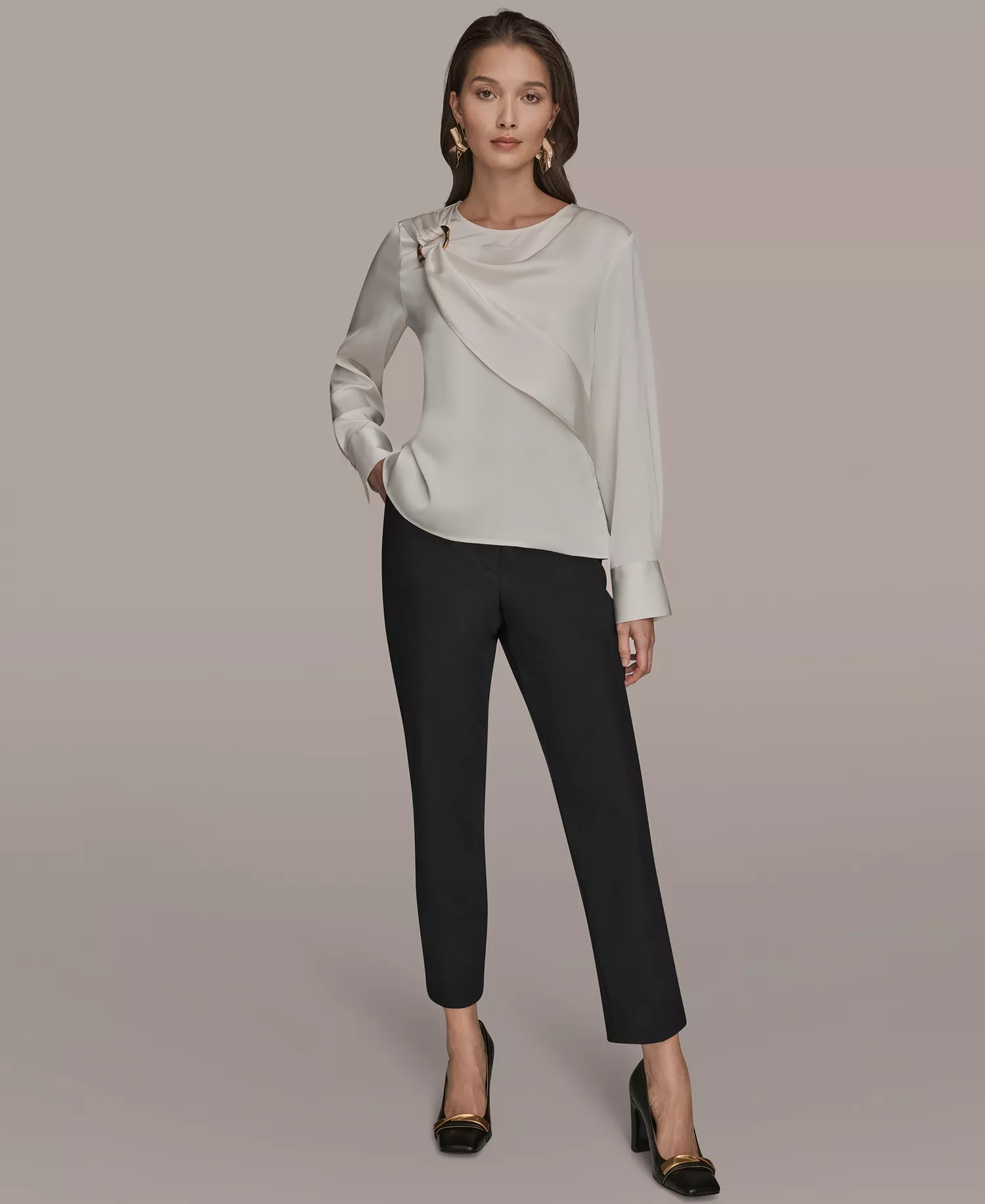 Women's Scoop Neck Long-Sleeve Top - Cream - L
