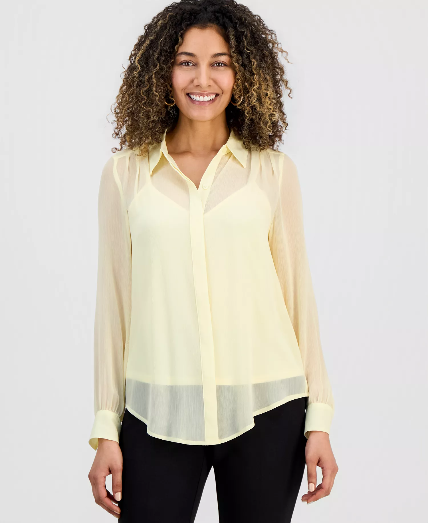 Petite Lined Sheer Blouse, Macy's Exclusive - Yellow Mist - P/L
