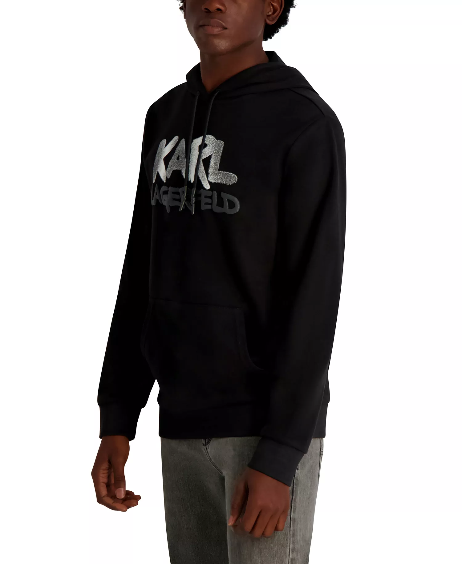 Men's French Terry Graffiti Texture Hoodie - Black - 2XL