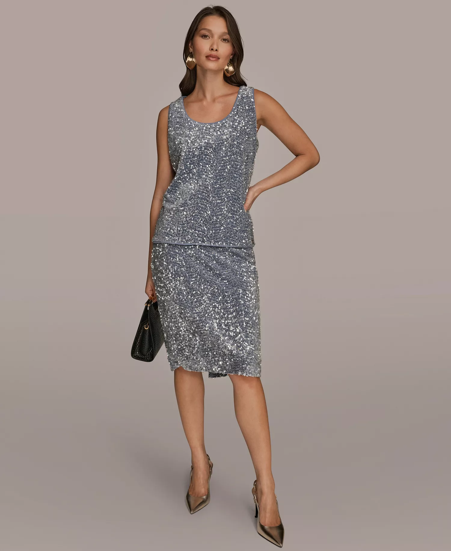 Women's Embellished Sequin Scoop Neck Camisole Top - Tempest - L