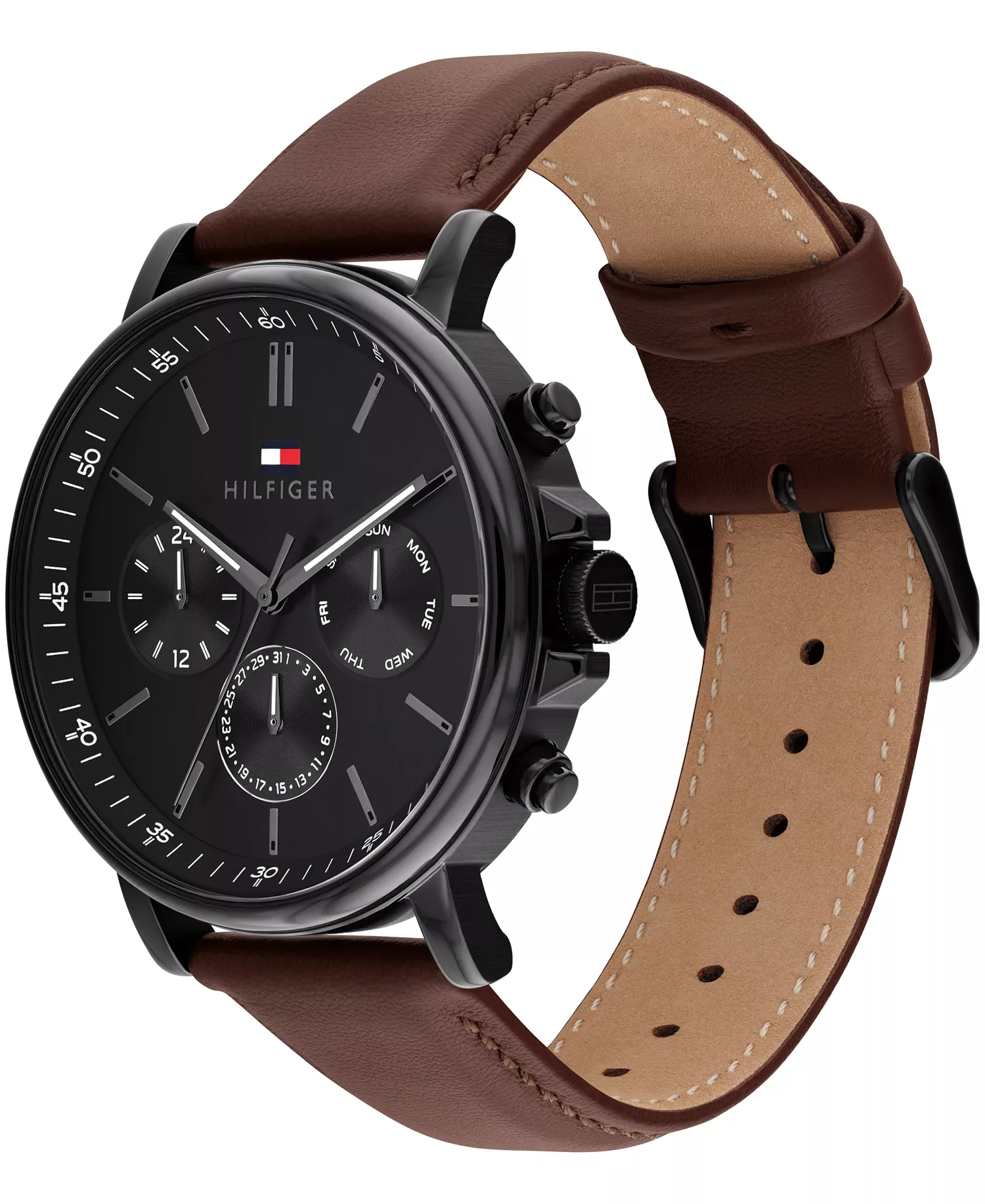 Men's Multifunction Dark Brown Leather Strap Watch, 44mm - Dark Brown - 44mm