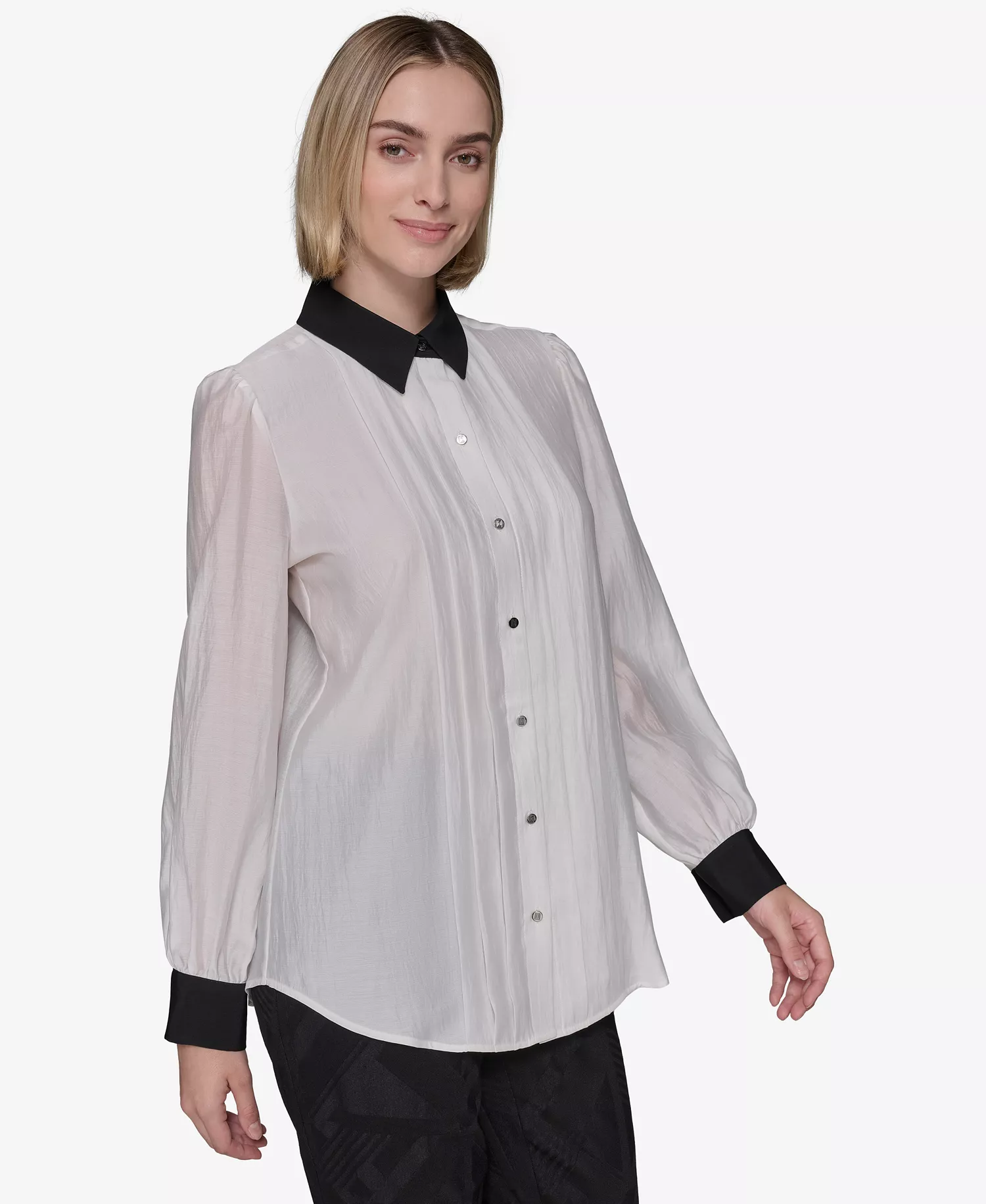 Women's Pintucked Blouse - Soft White - L