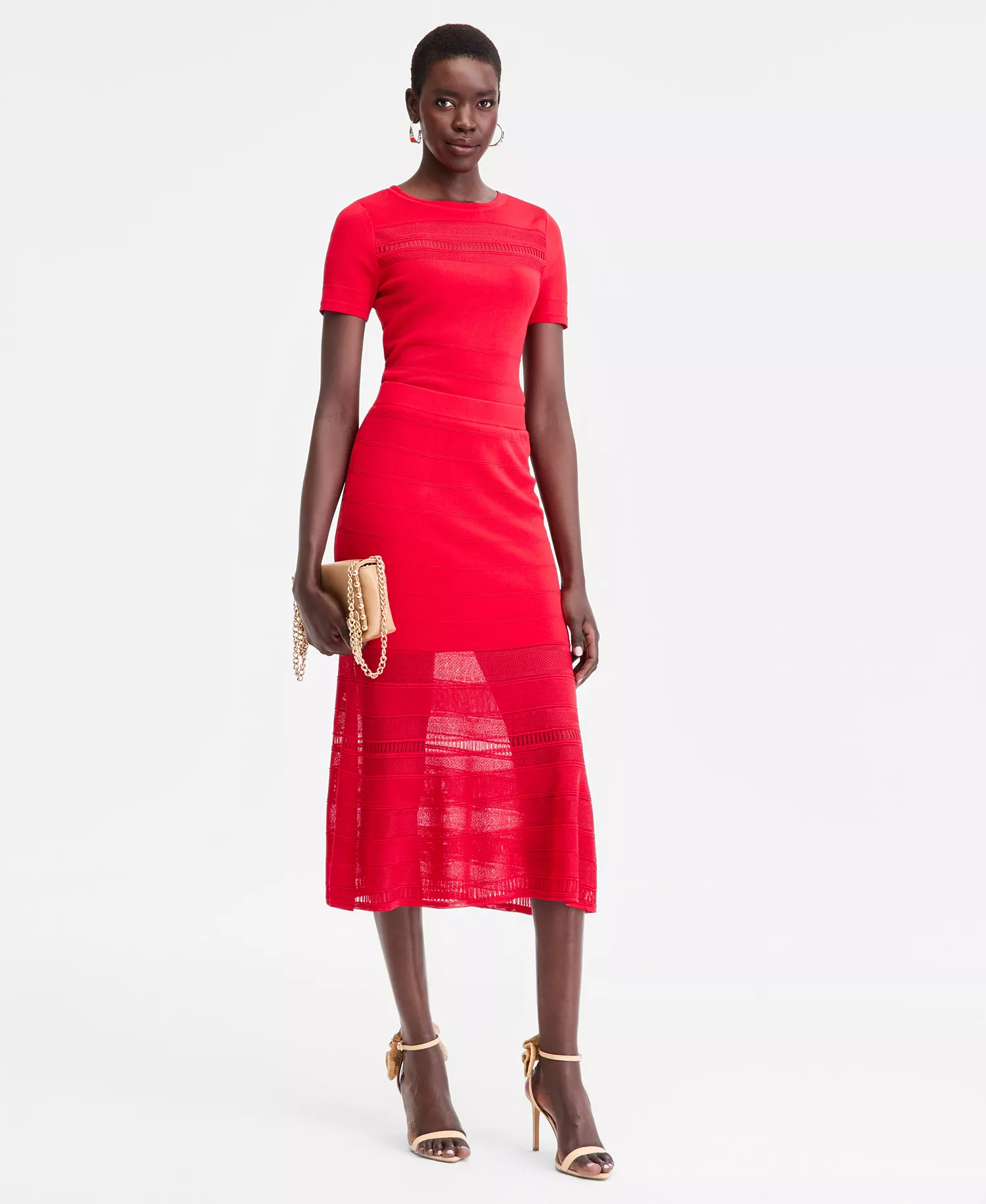 Women's Pointelle Stripe Sweater Skirt - Cherry Flame - L