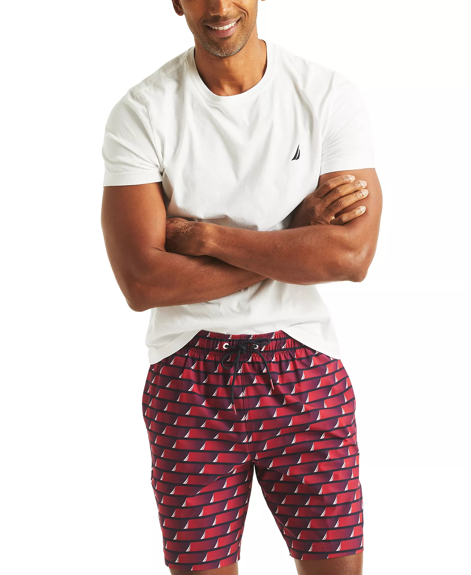 Men's Printed Drawstring Quick Dry 6" Swim Trunks - Nautical Red - 2XL