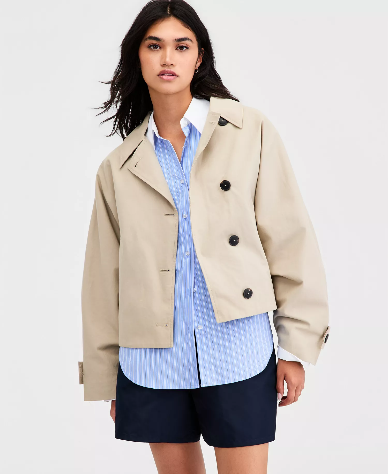 Women's Oversized Cropped Trench Jacket, Macy's Exclusive - Khaki - L
