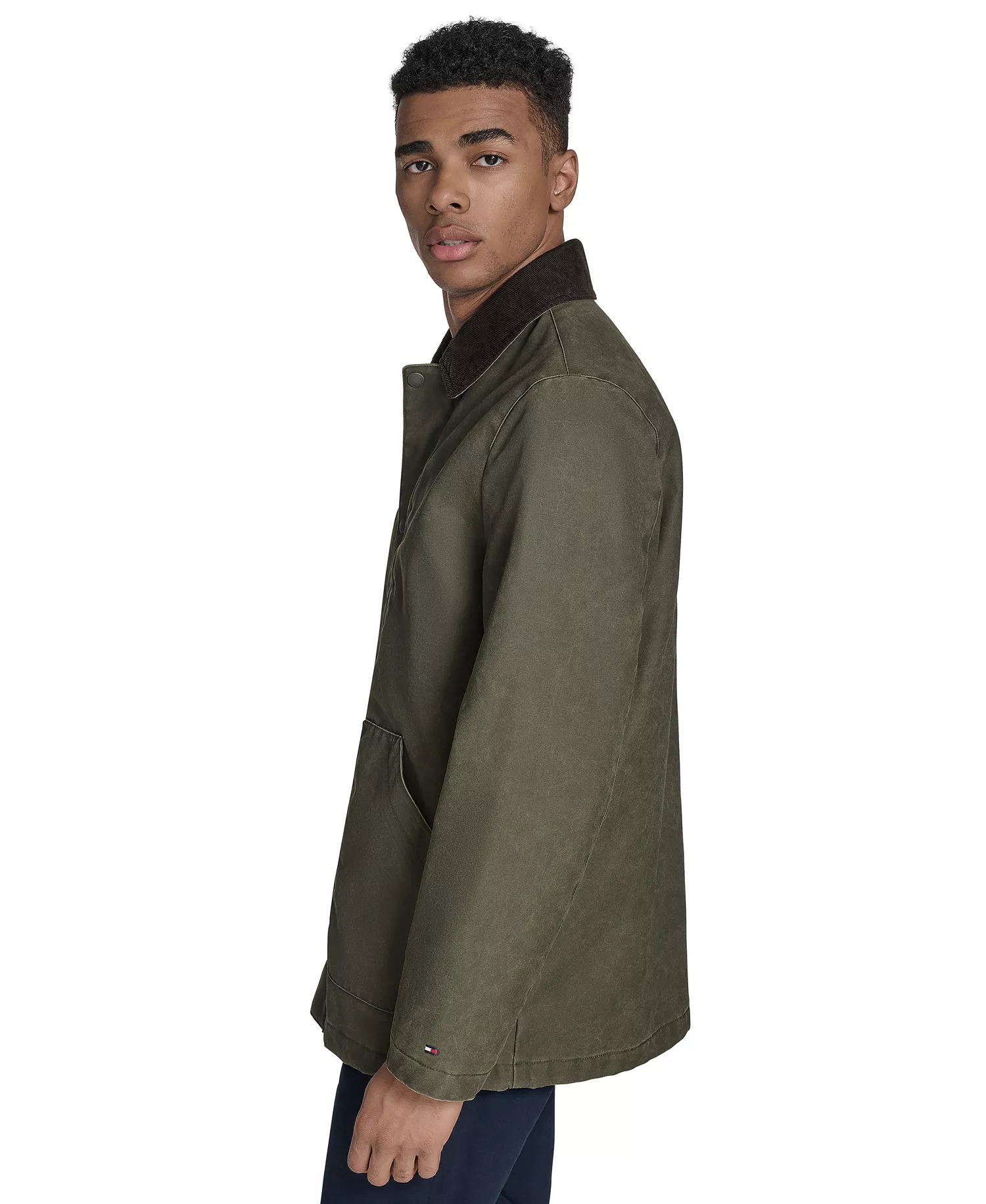 Men's Cotton Barn Coat with Corduroy Collar - Forest Night - L