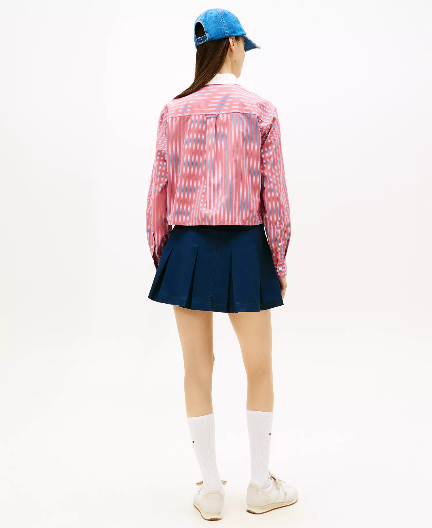 Women's Cropped Relaxed Stripe Shirt - Ruby Dusk/Multi Stripe - L