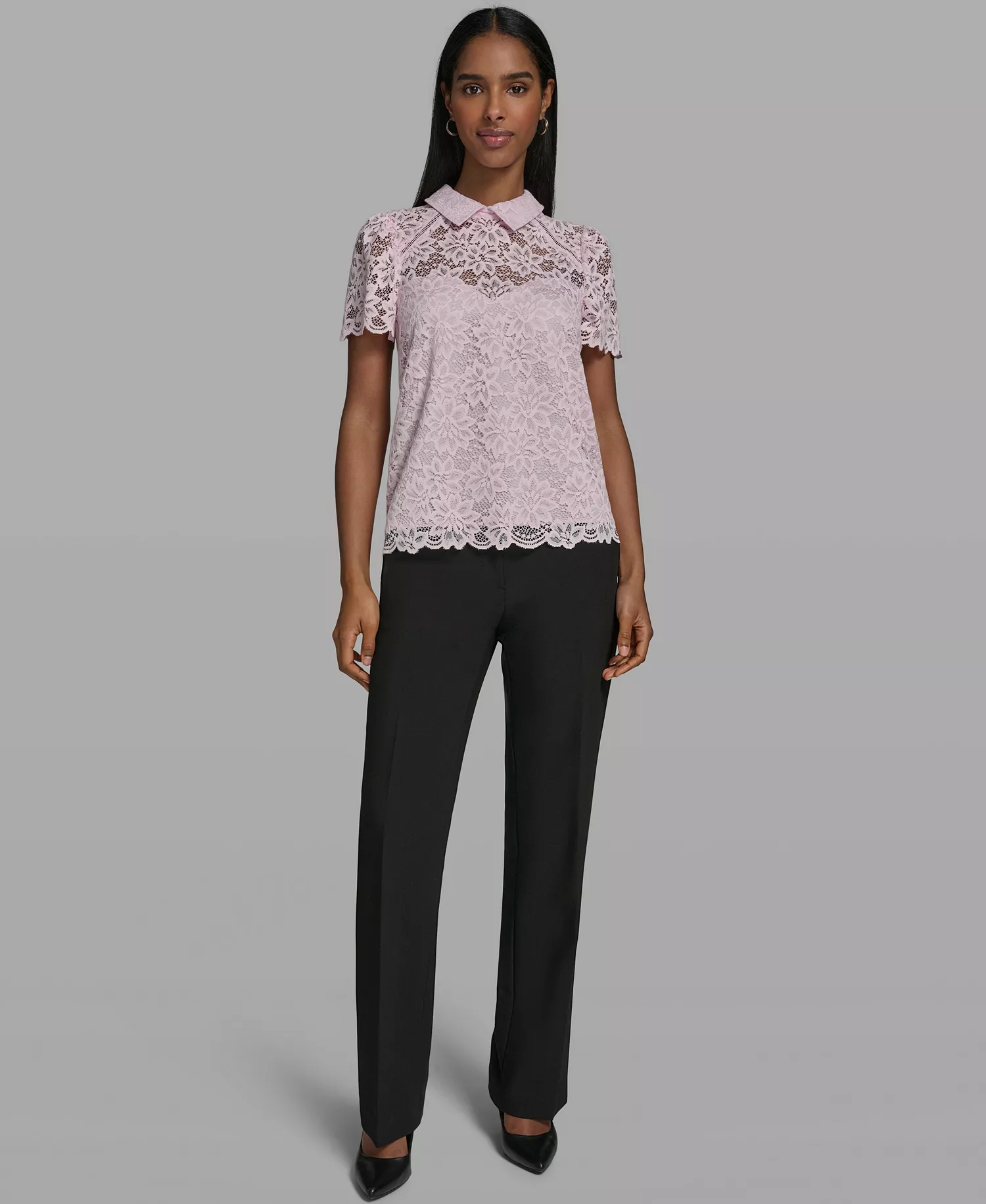 Women's Short-Sleeve Woven Blouse - Ballet Slipper - L