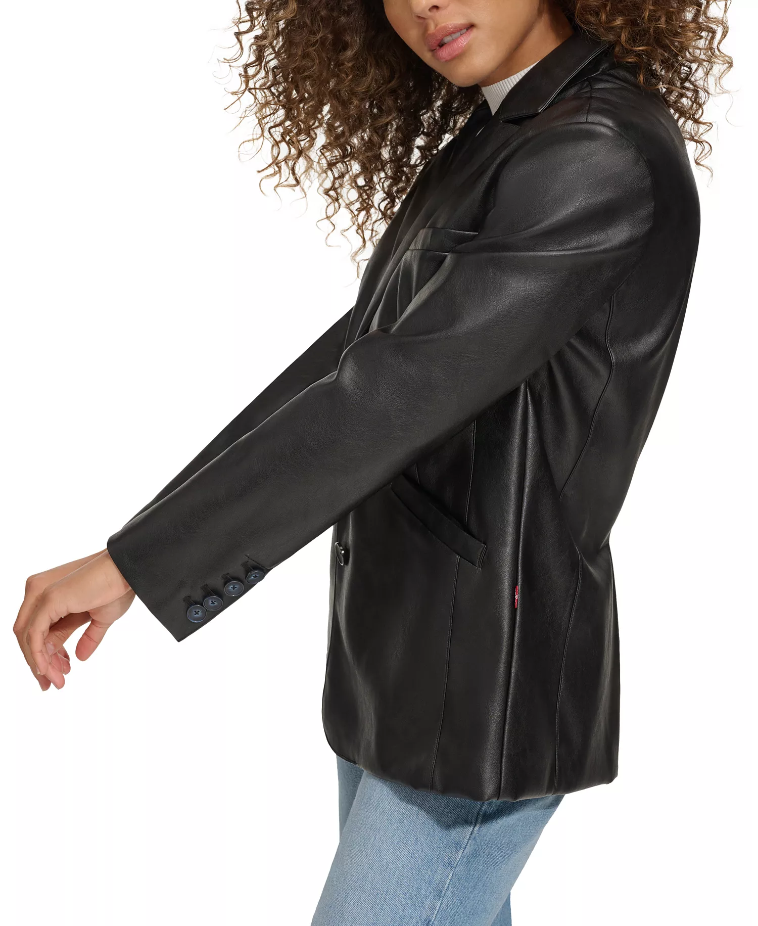 Women's Single-Breasted Faux-Leather Blazer - Black - L