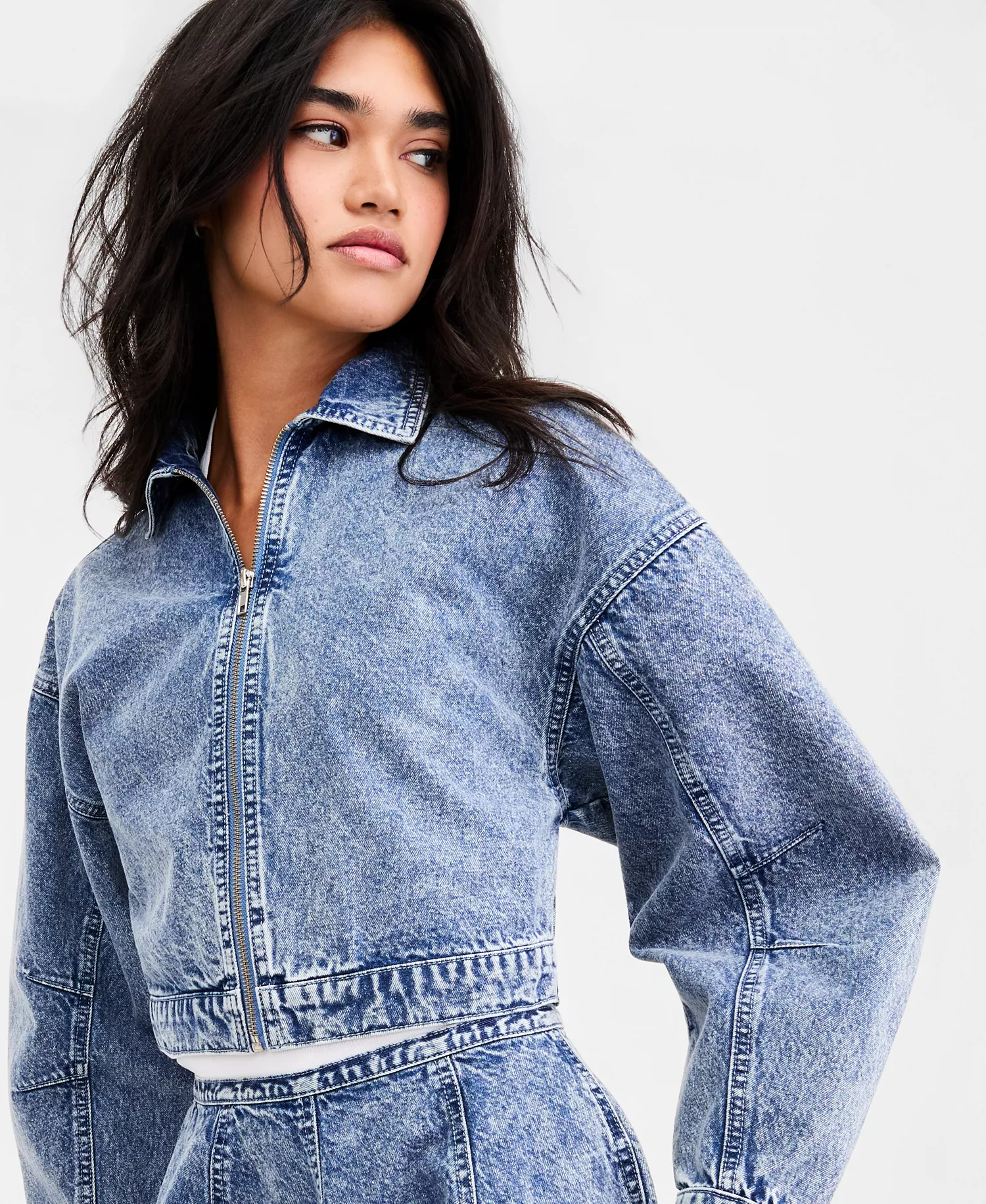 Women's Cropped Denim Jacket, Macy's Exclusive - Acid Wash - L