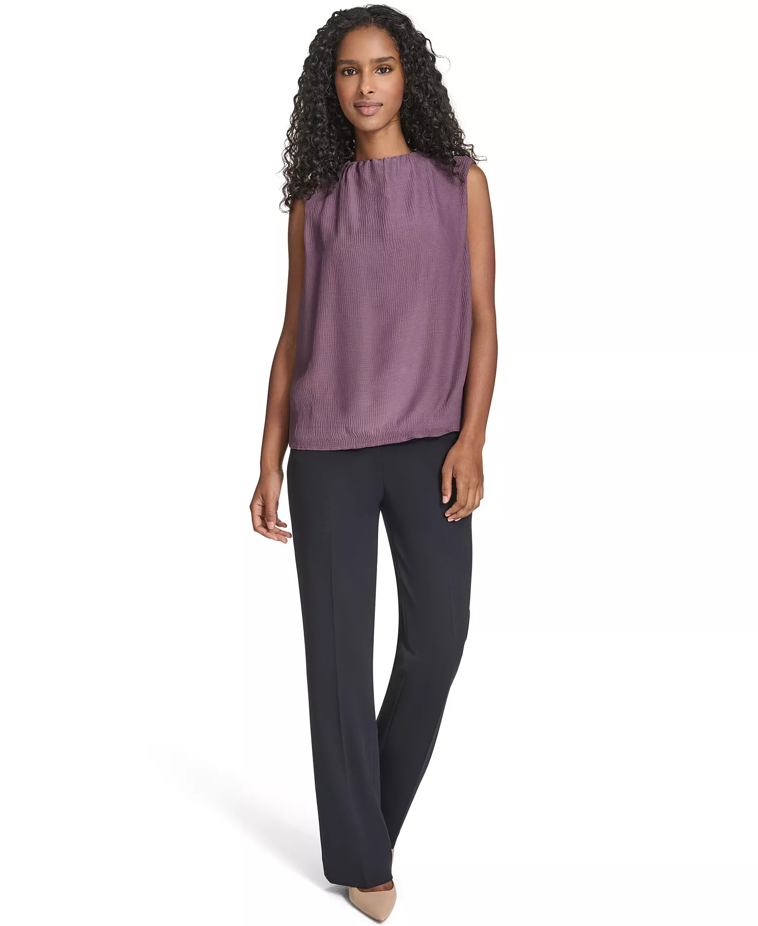 Women's Solid Sleeveless Top - Navy/Oyster Multi - L