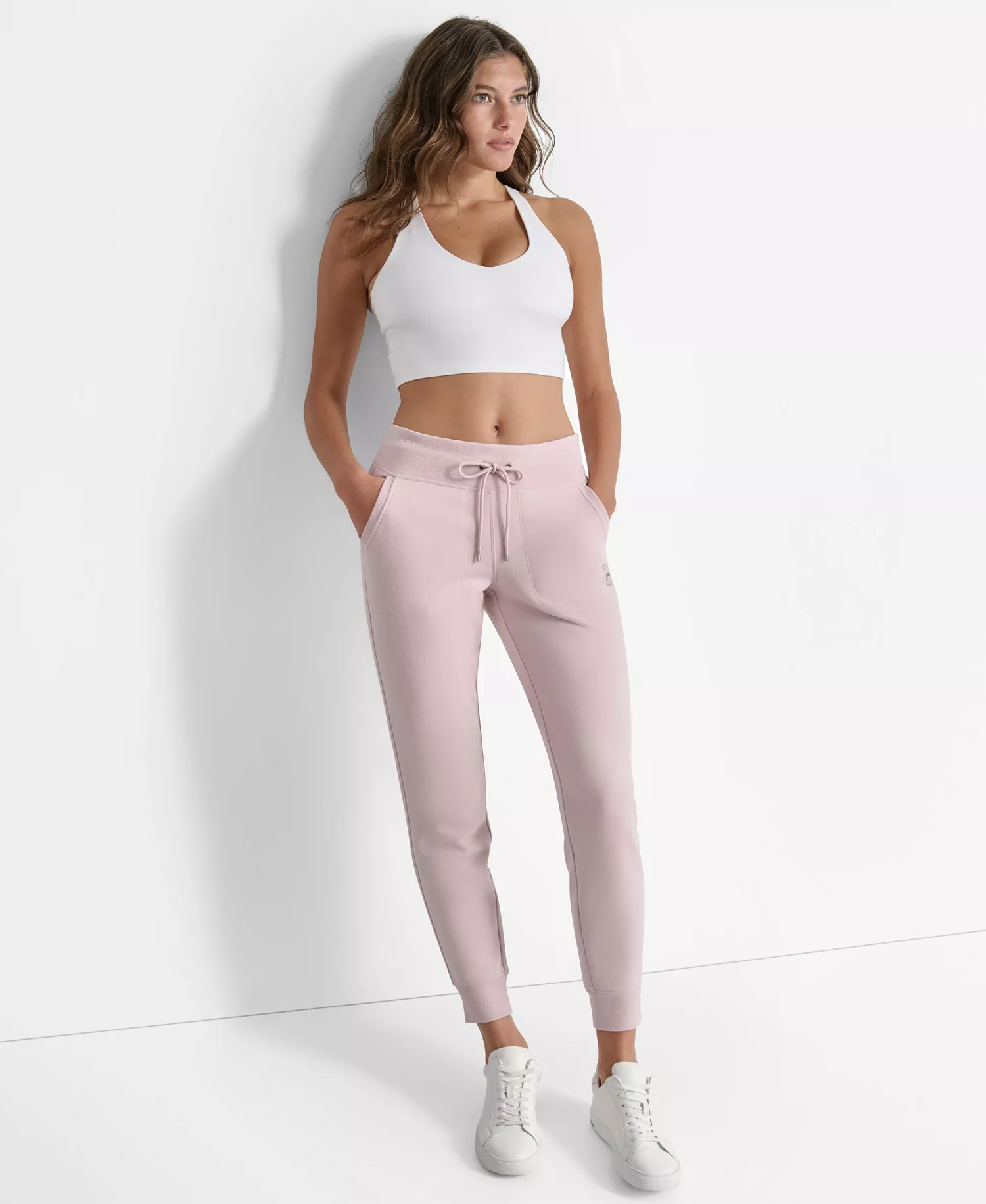 Women's Tonal Logo Patch Rib Trim Side Pockets Jogger - Allure - L