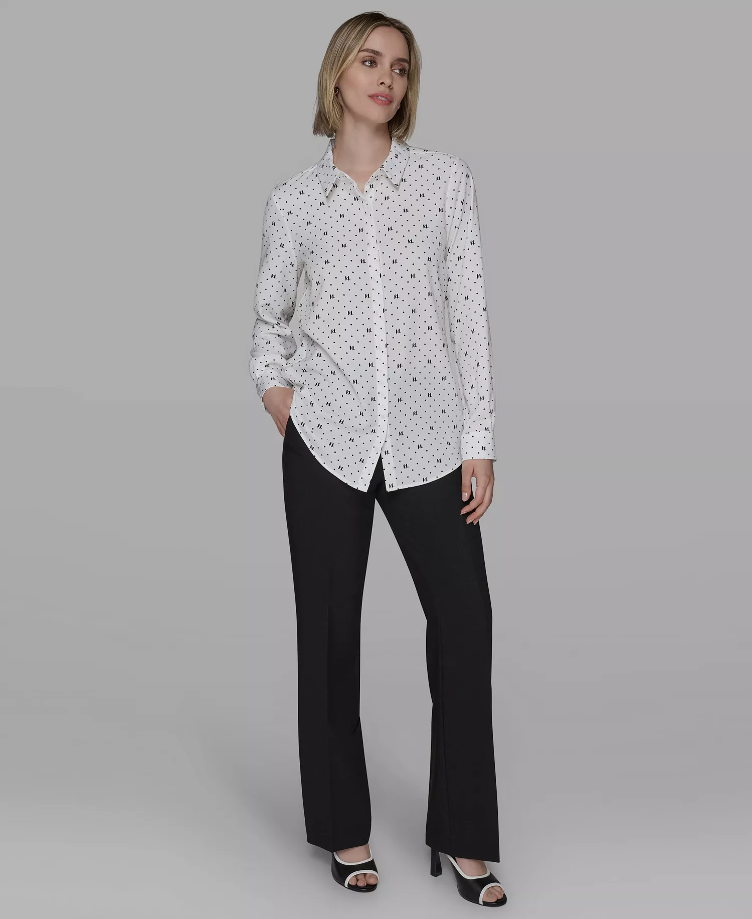 Women's Collared Neck Top - Soft White - L