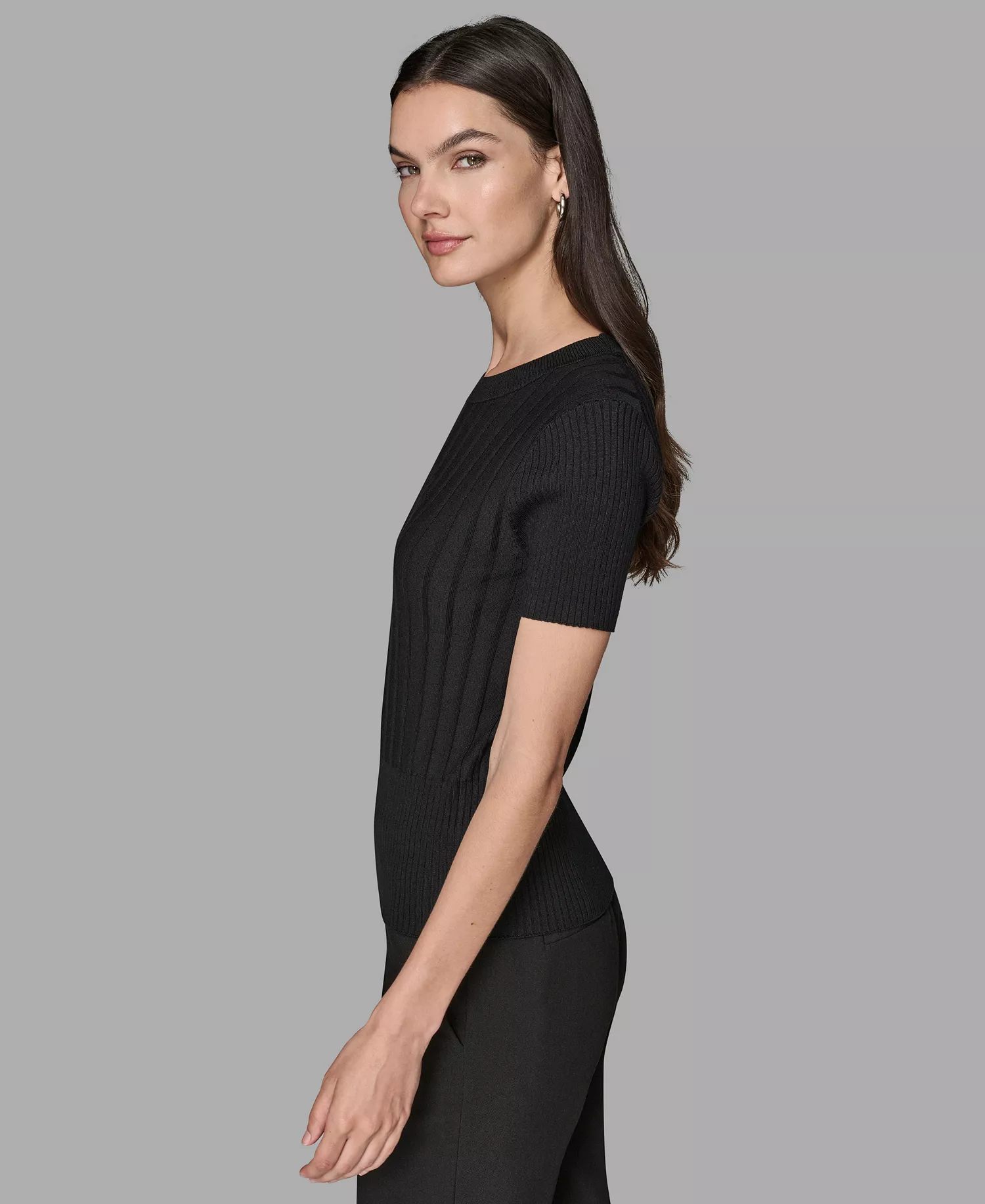 Women's Short Sleeve Sweater Knit Top - Black - L