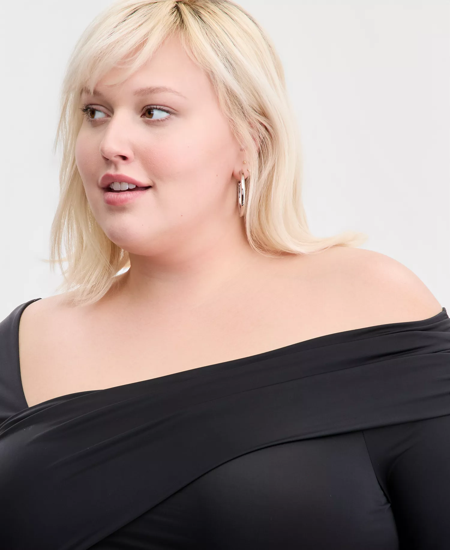 Trendy Plus Size Asymmetrical-Neck Long-Sleeve Top, Macy's Exclusive - Black - 0X