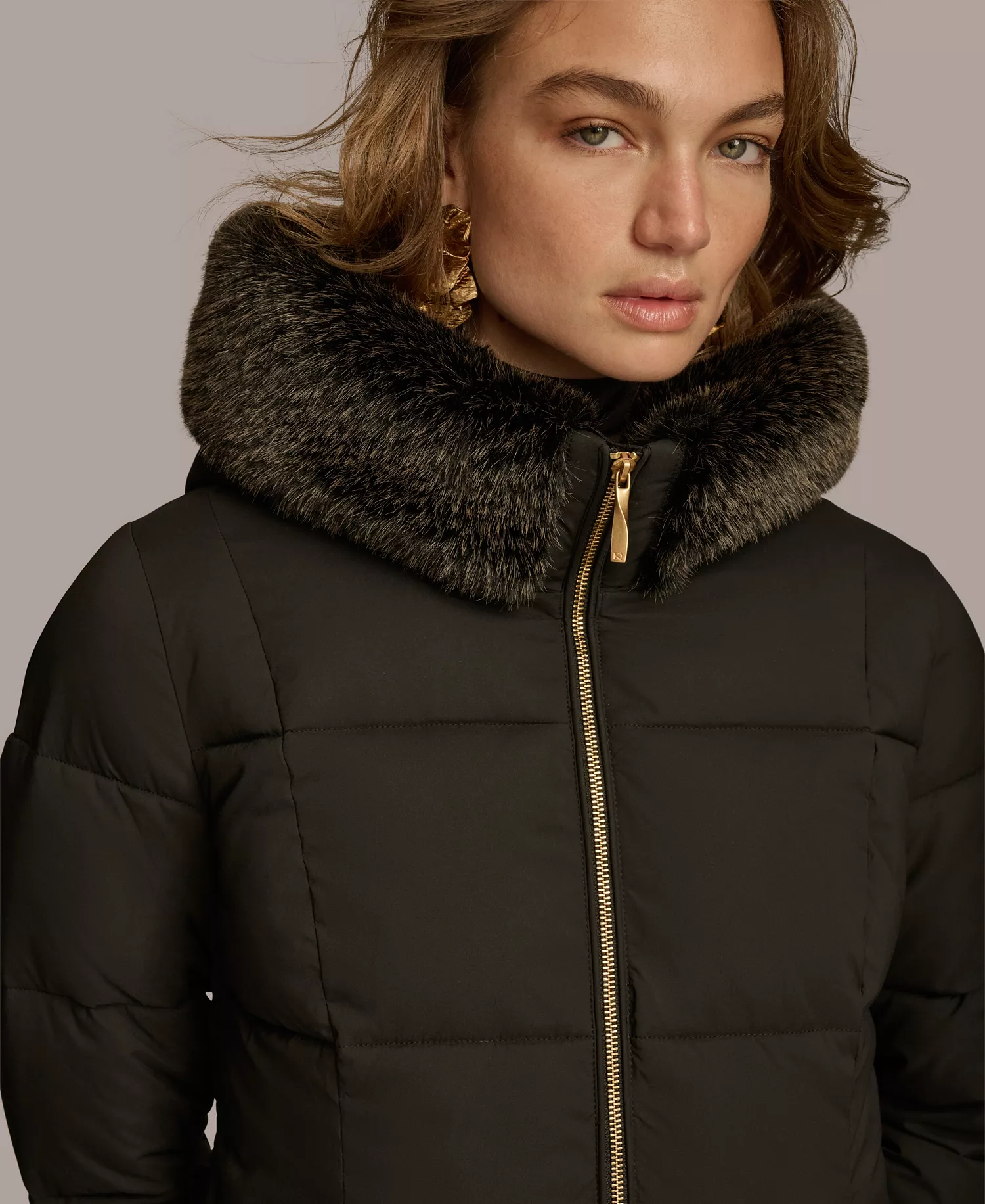 Women's Puffer Coat - Black - M