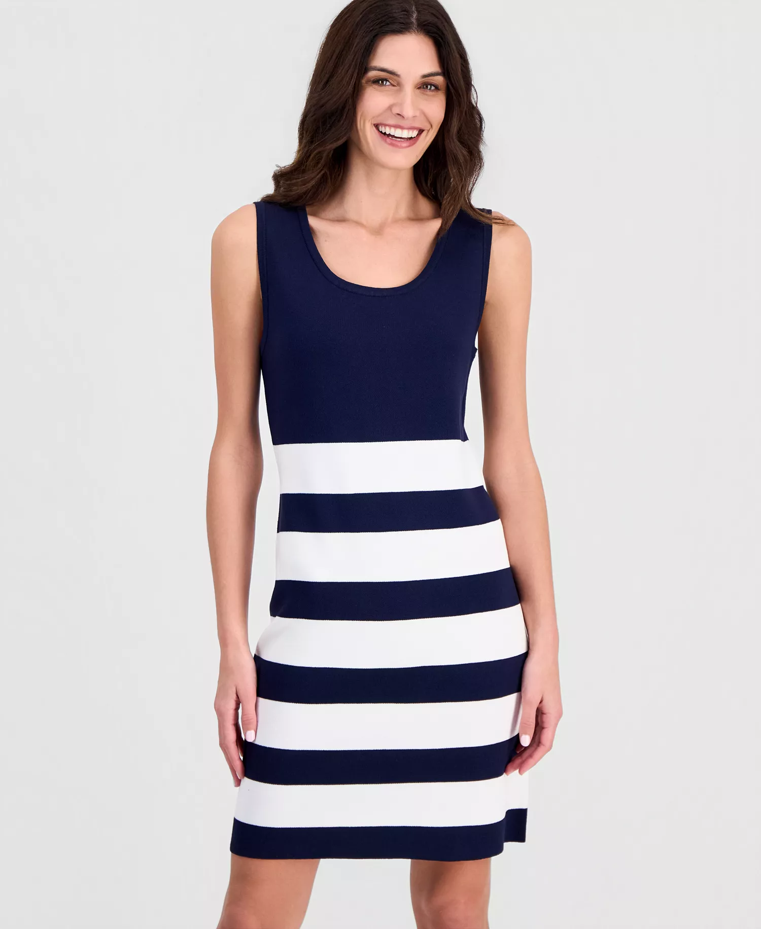 Women's Striped Knit Tank Dress - Navy Ivory - L