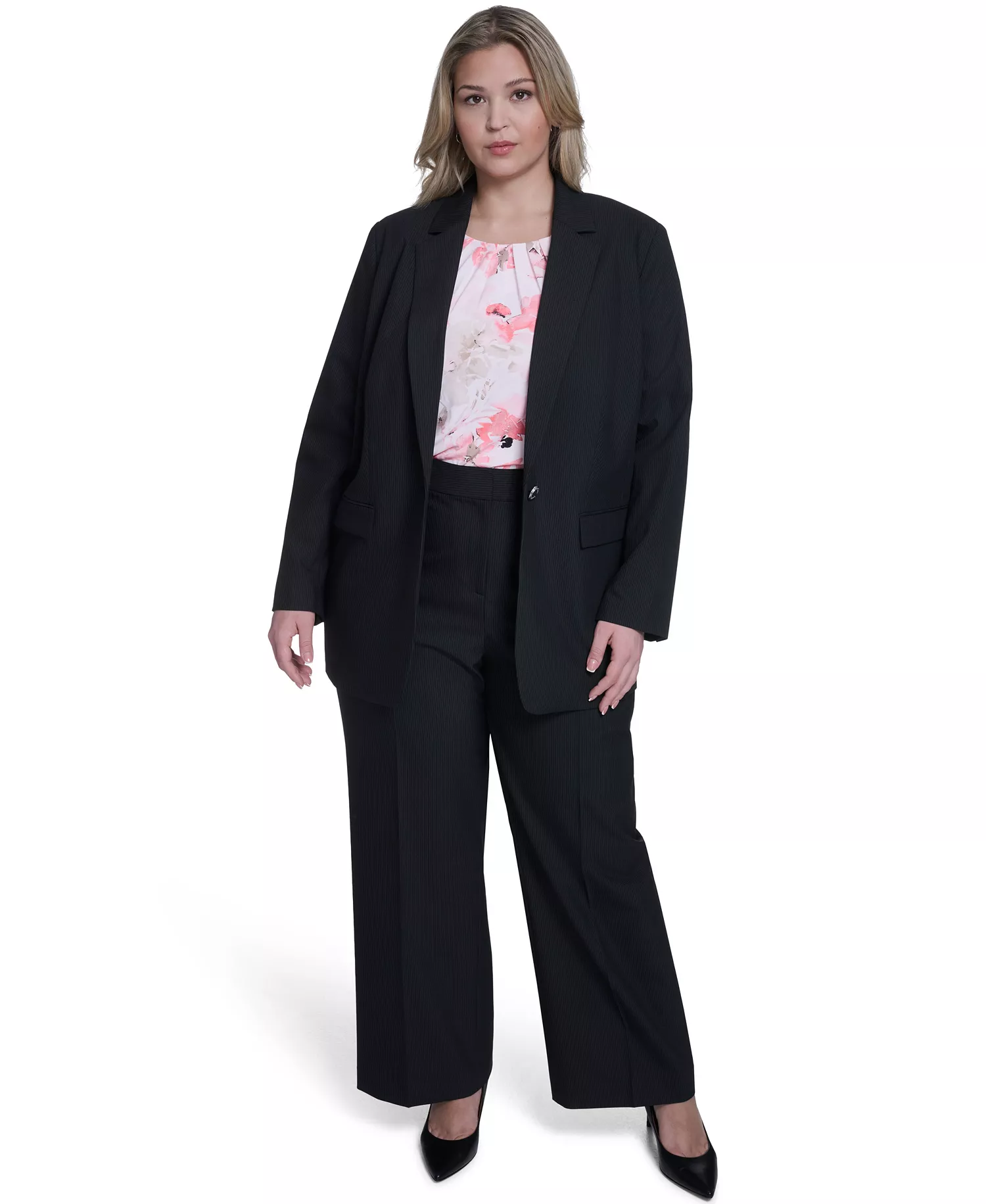 Plus Size One-Button Notch Collar Blazer - Black - 14W