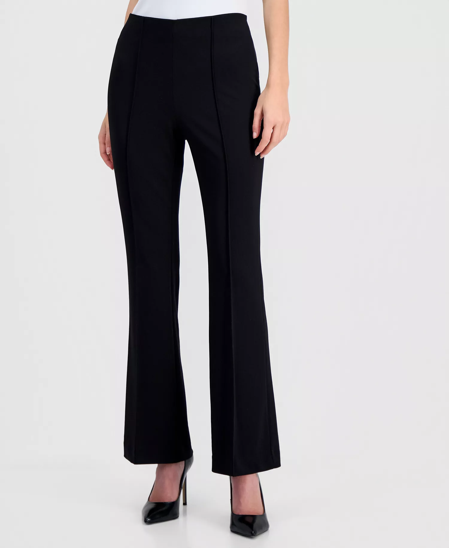 Women's Crepe High-Rise Flared-Leg Pants, Macy's Exclusive - Black - L