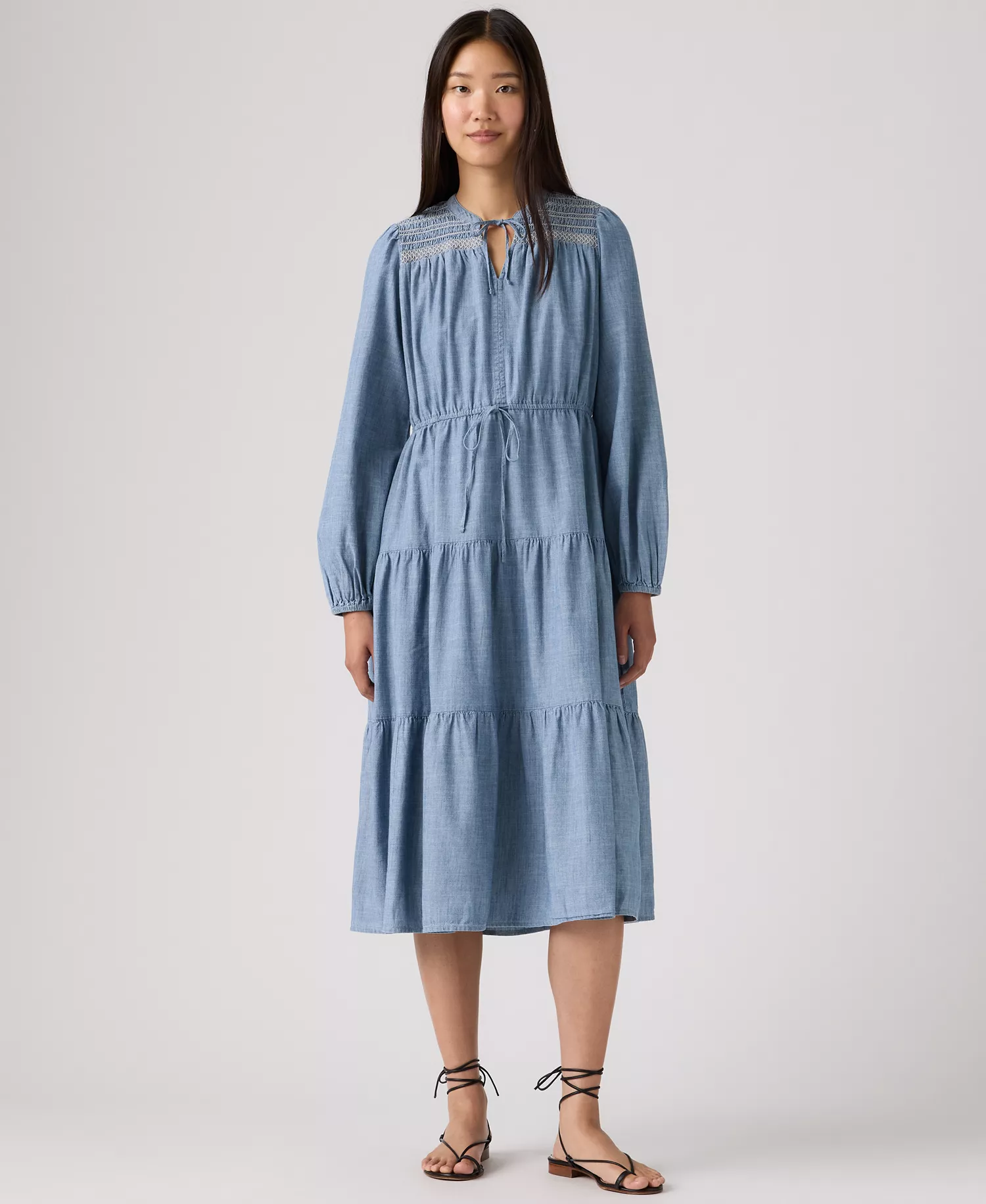 Women's Seren Round Neck Tiered Midi Dress - Crystal Sea - L