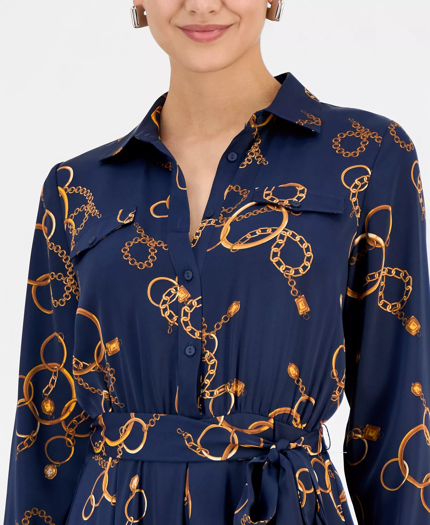 Women's Printed Belted Midi Dress - Golden Bracelet Print - M