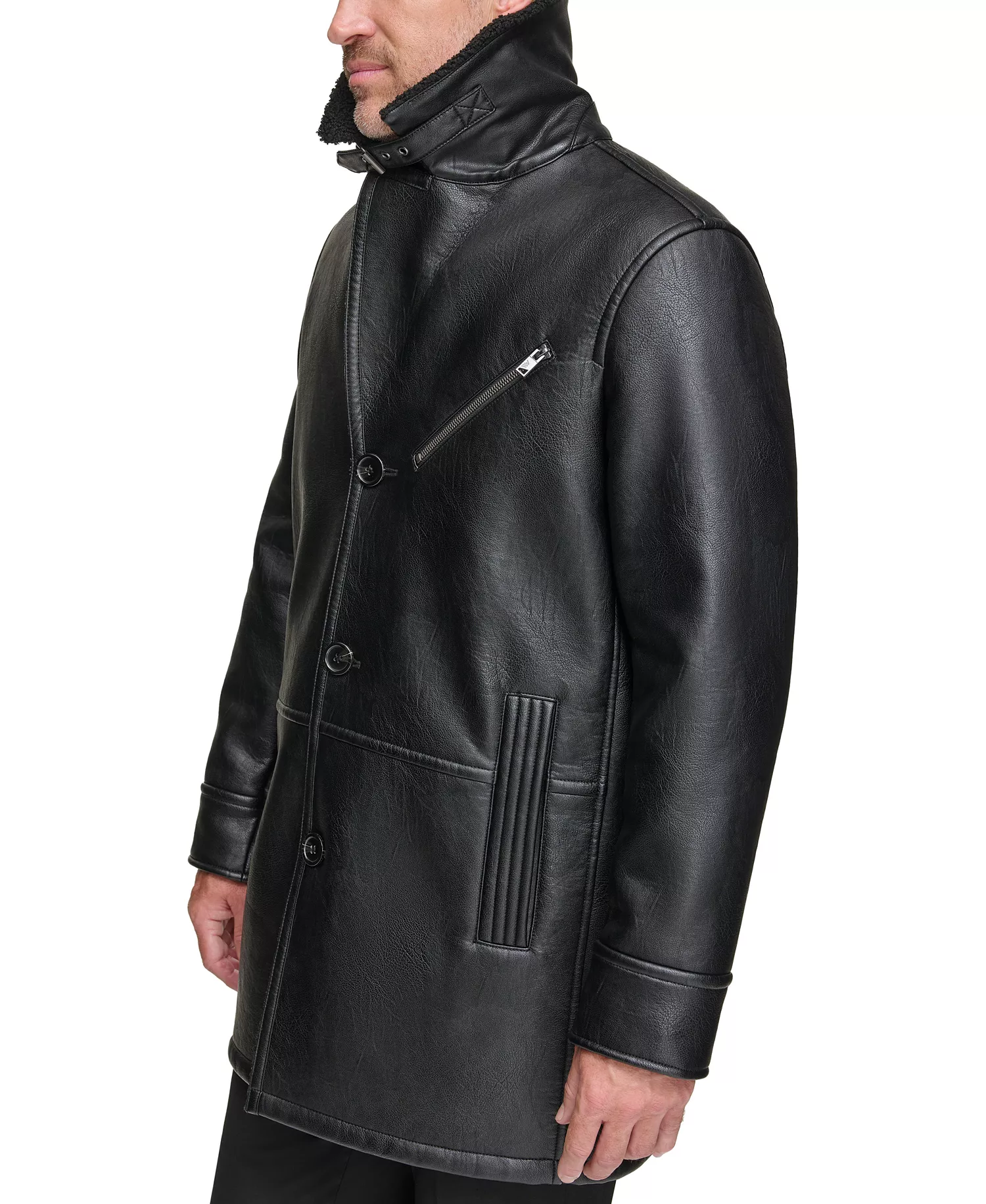 Men's Condore Faux-Shearling Top Coat - Black - S