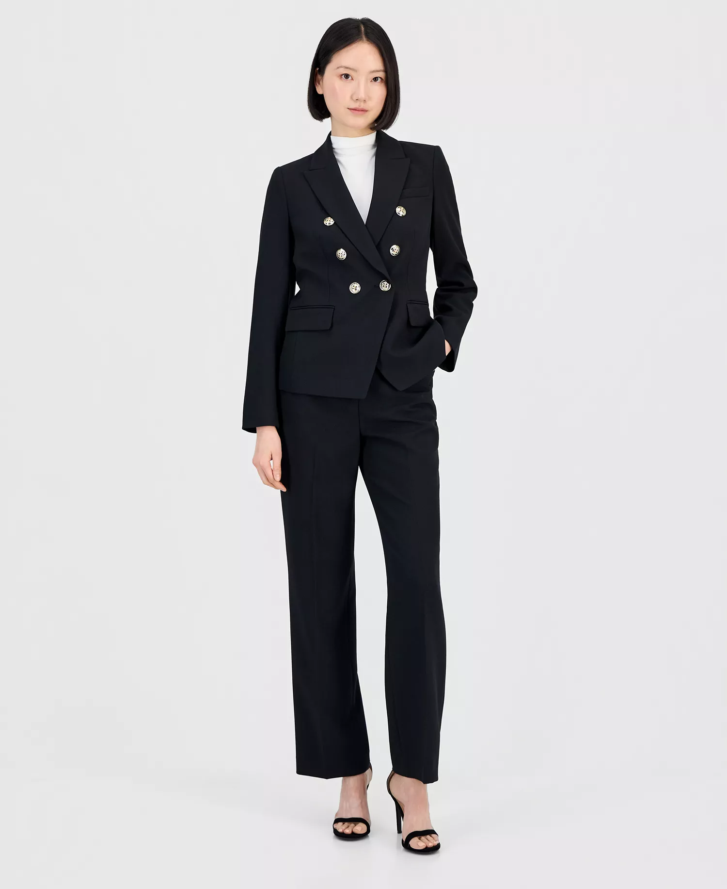 Women's Double-Breasted Pantsuit - Black - 10