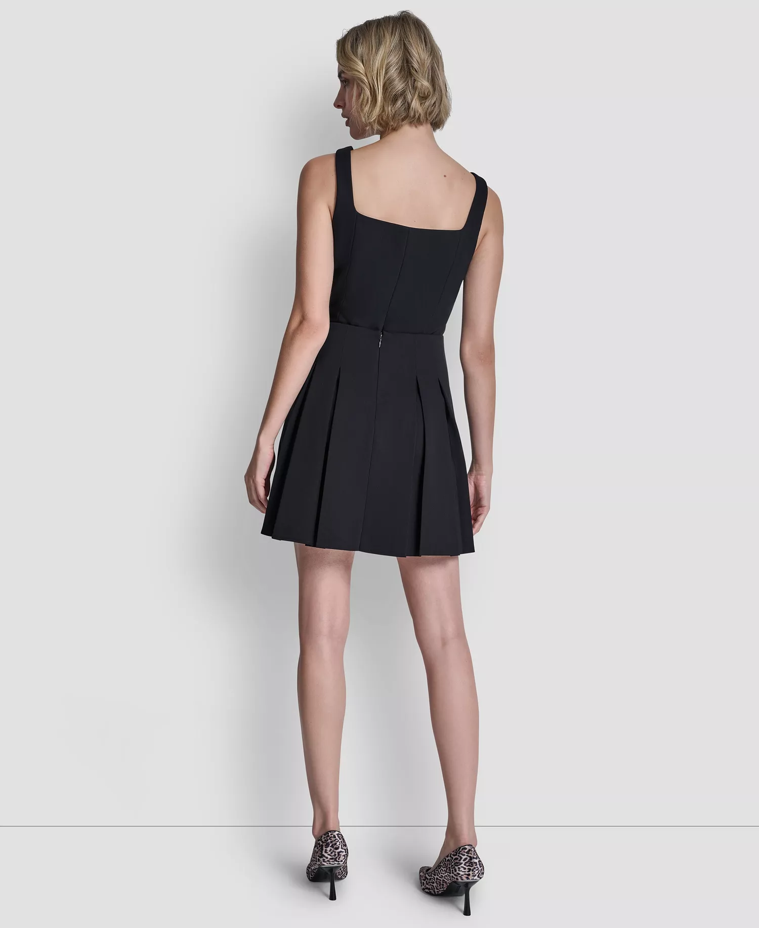 Women's Button Front Vest Top and Pleated Mini Skirt - Navy - 10