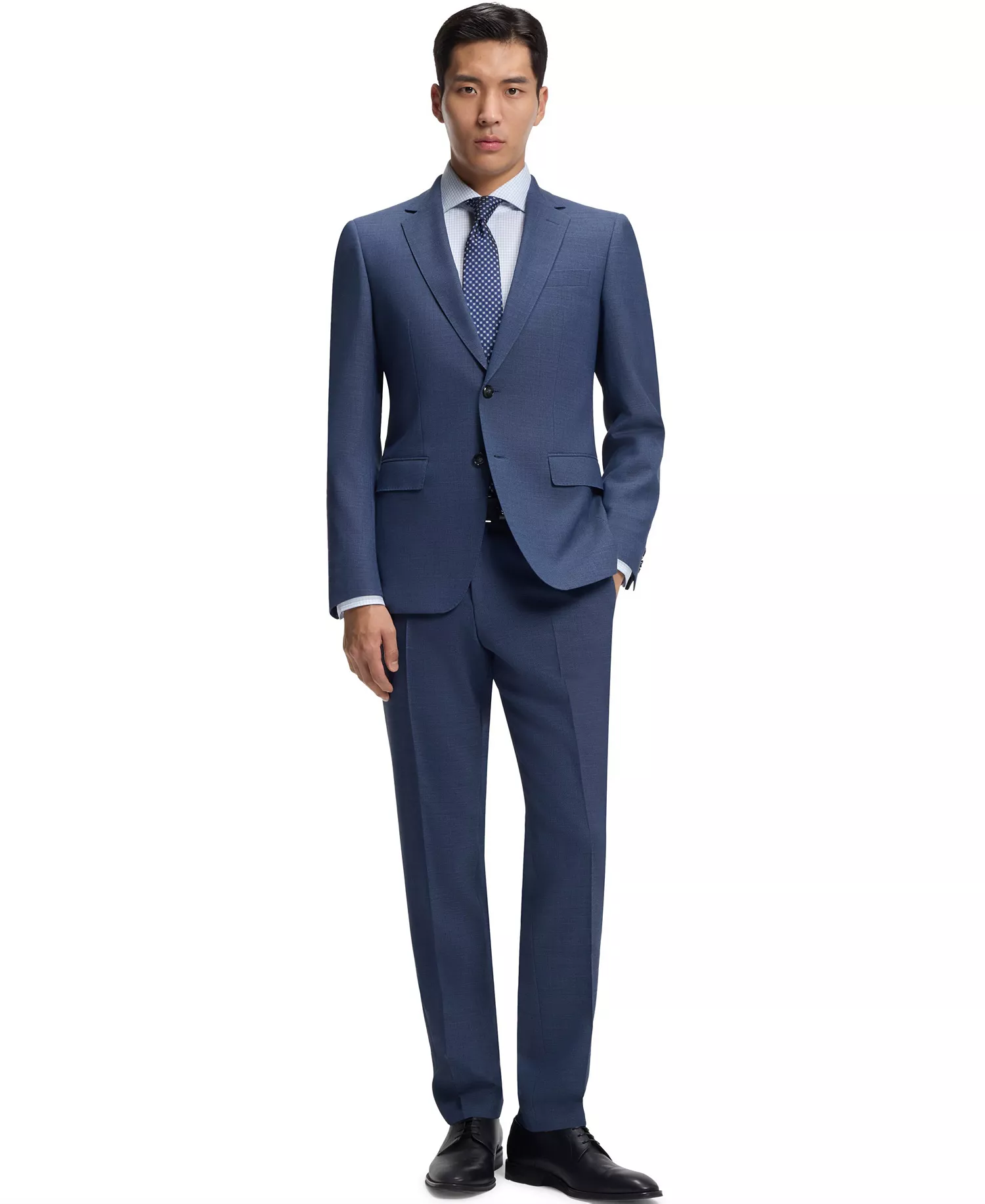 Men's Micro-Patterned Stretch Cloth Two-Piece Slim-Fit Suit - Open Blue - 38R