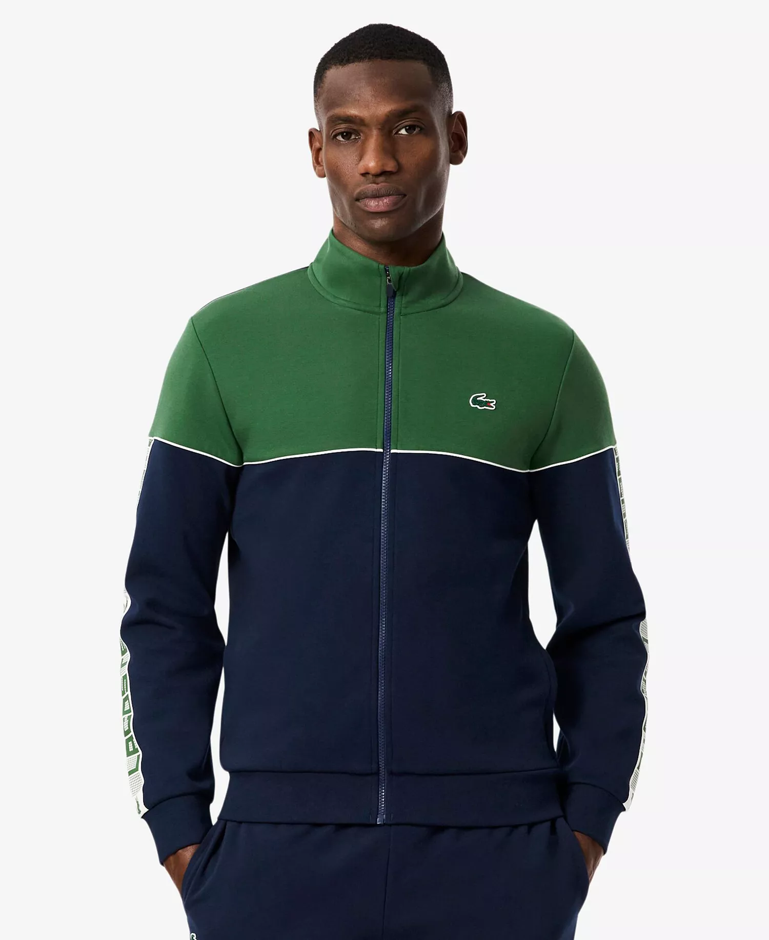 Men's Zip-Up Long Sleeves Sweatshirt - Navy Blue/Green - 2XL