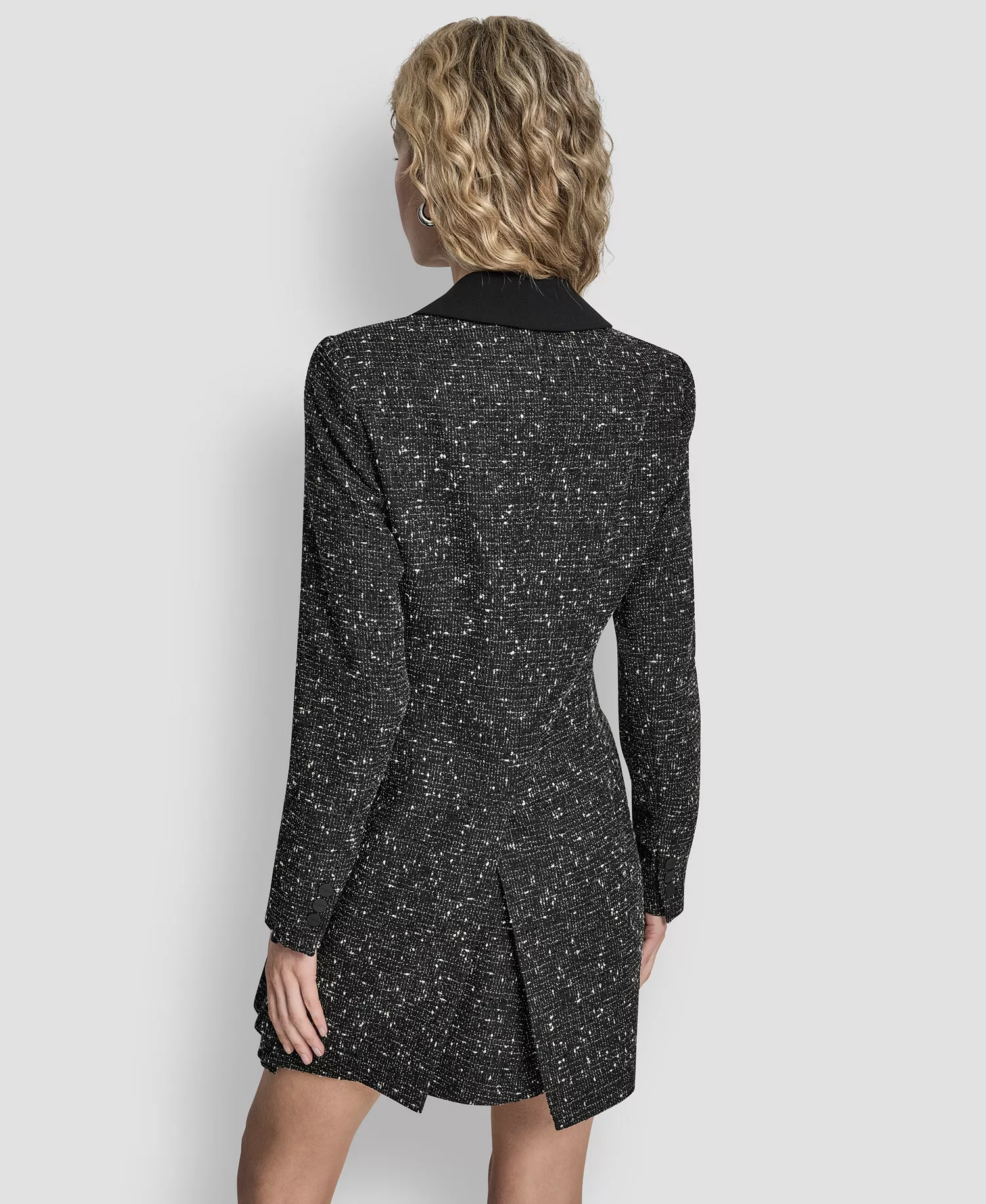 Women's Notch Collar Tweed Topper Jacket - Black/ivory - 14