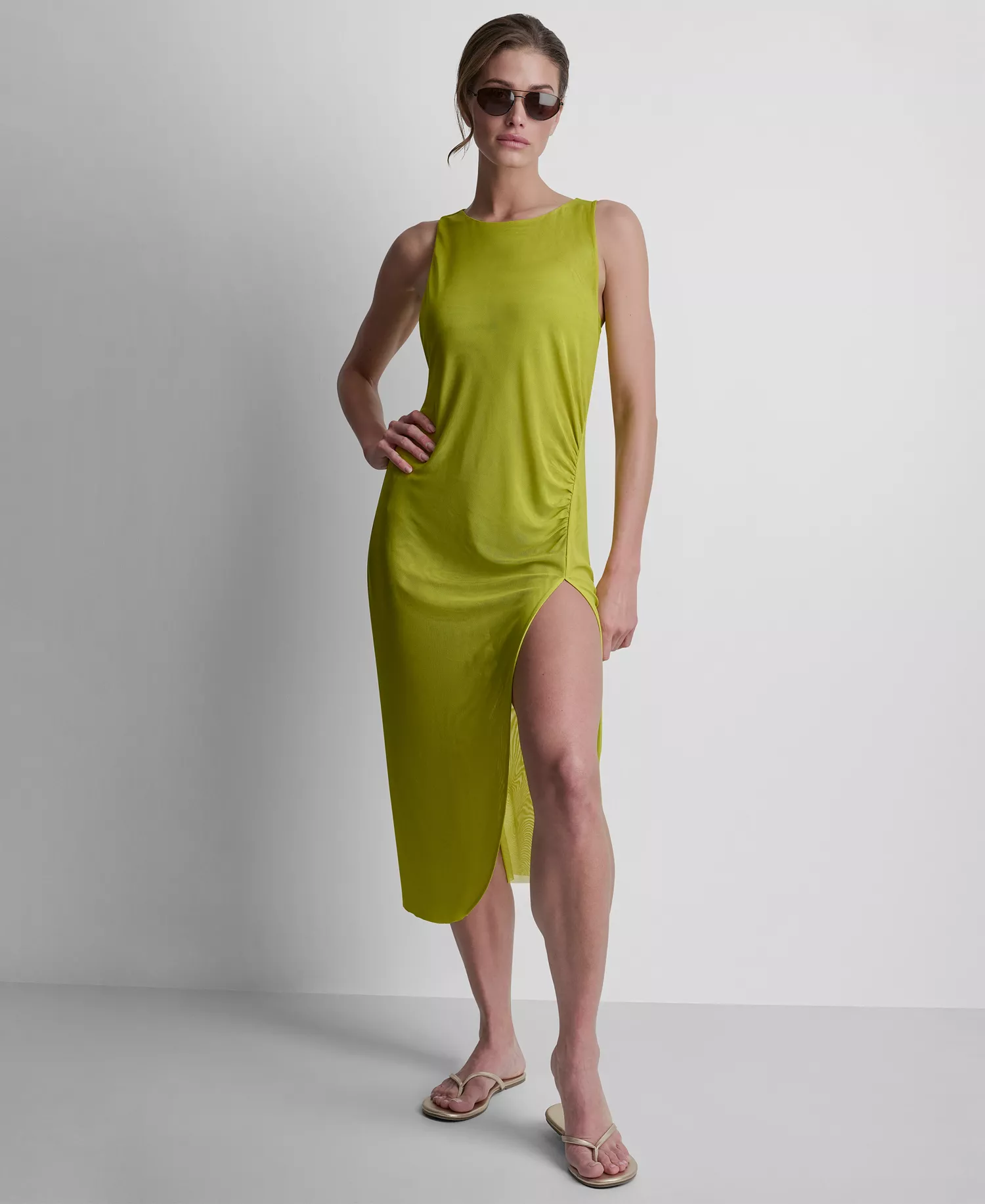 Women's Double Mesh Maxi Cover Up Sleeveless Dress - Black - L