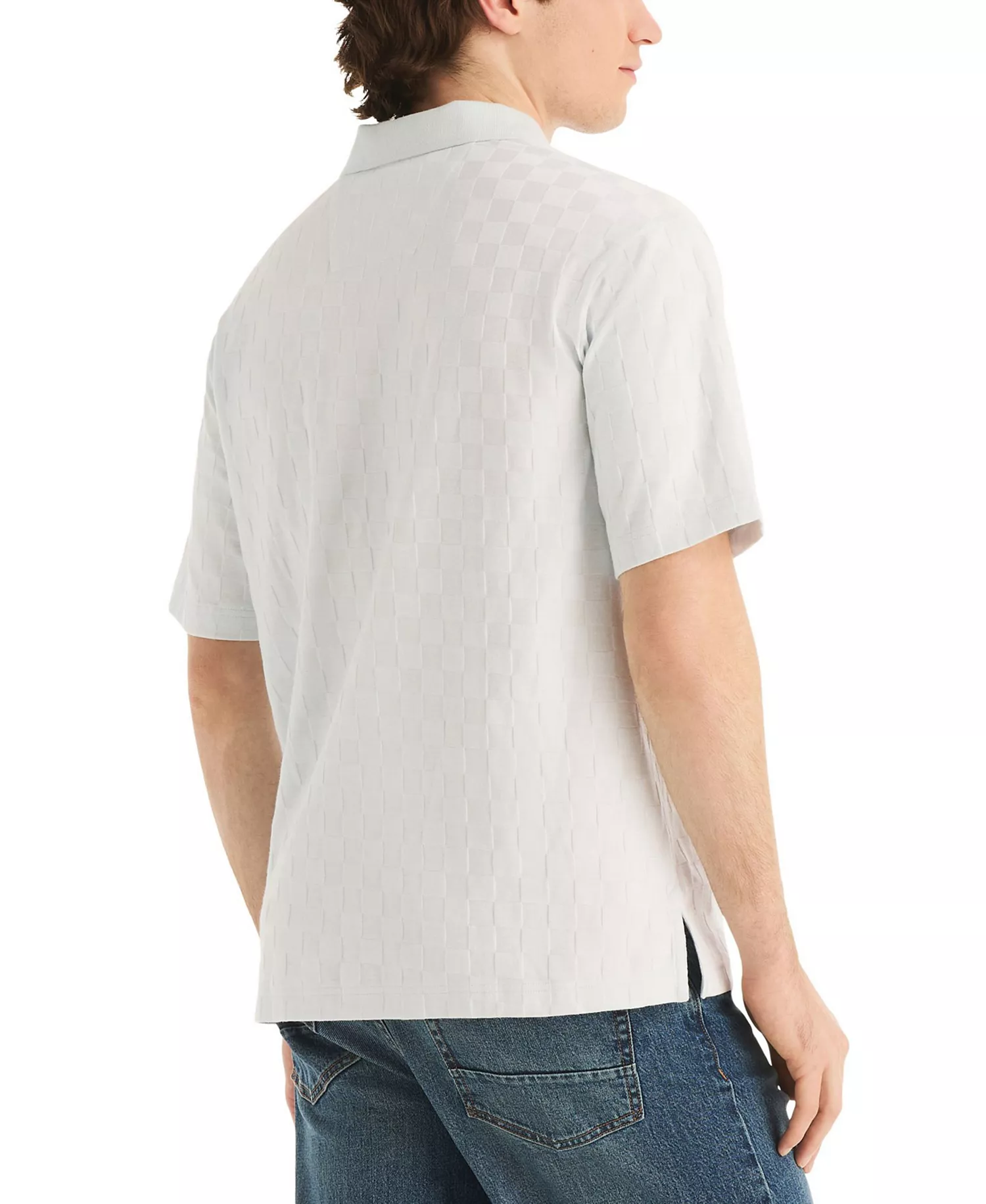 Men's Short-Sleeve Checker Jacquard Polo Shirt - Baby Blue - L