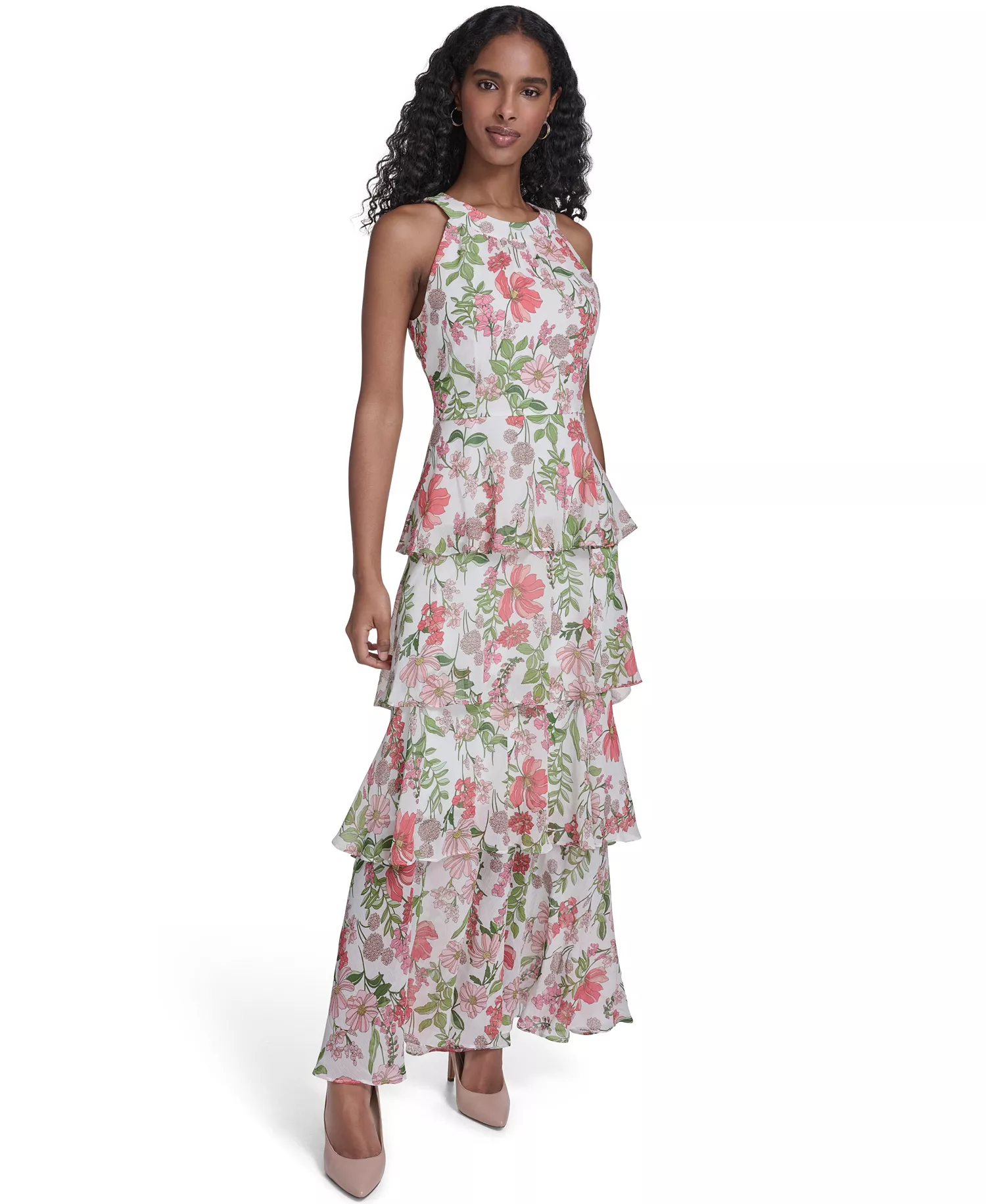 Petite Halter Neck Tiered Maxi Dress - Sherbet Multi - 0P