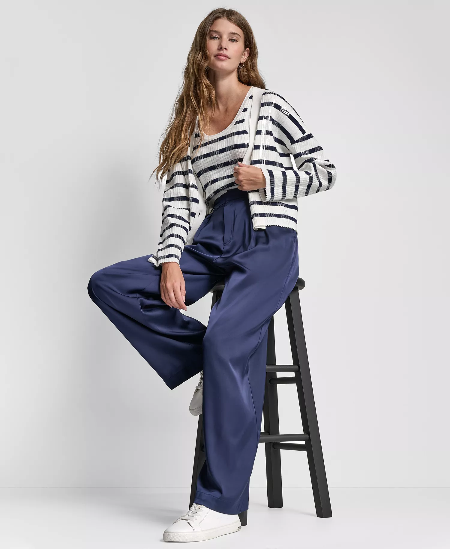 Women's High-Rise Pleated Wide Leg Trousers - Peacoat - 0