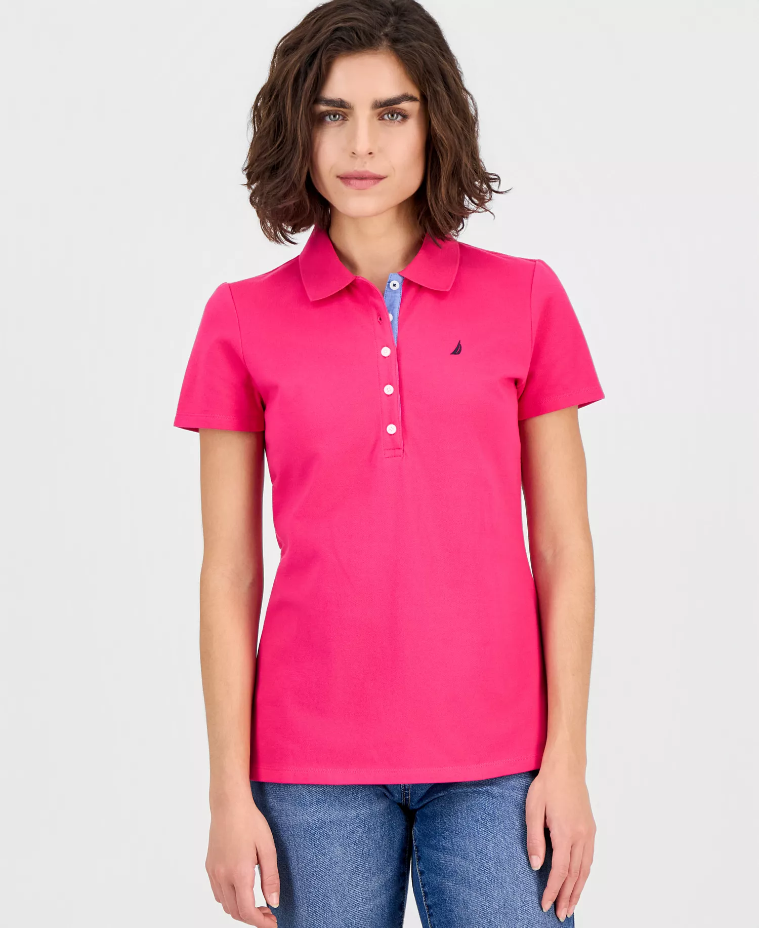 Women's Short-Sleeve Polo-Collar Shirt  - Aster Pink - L
