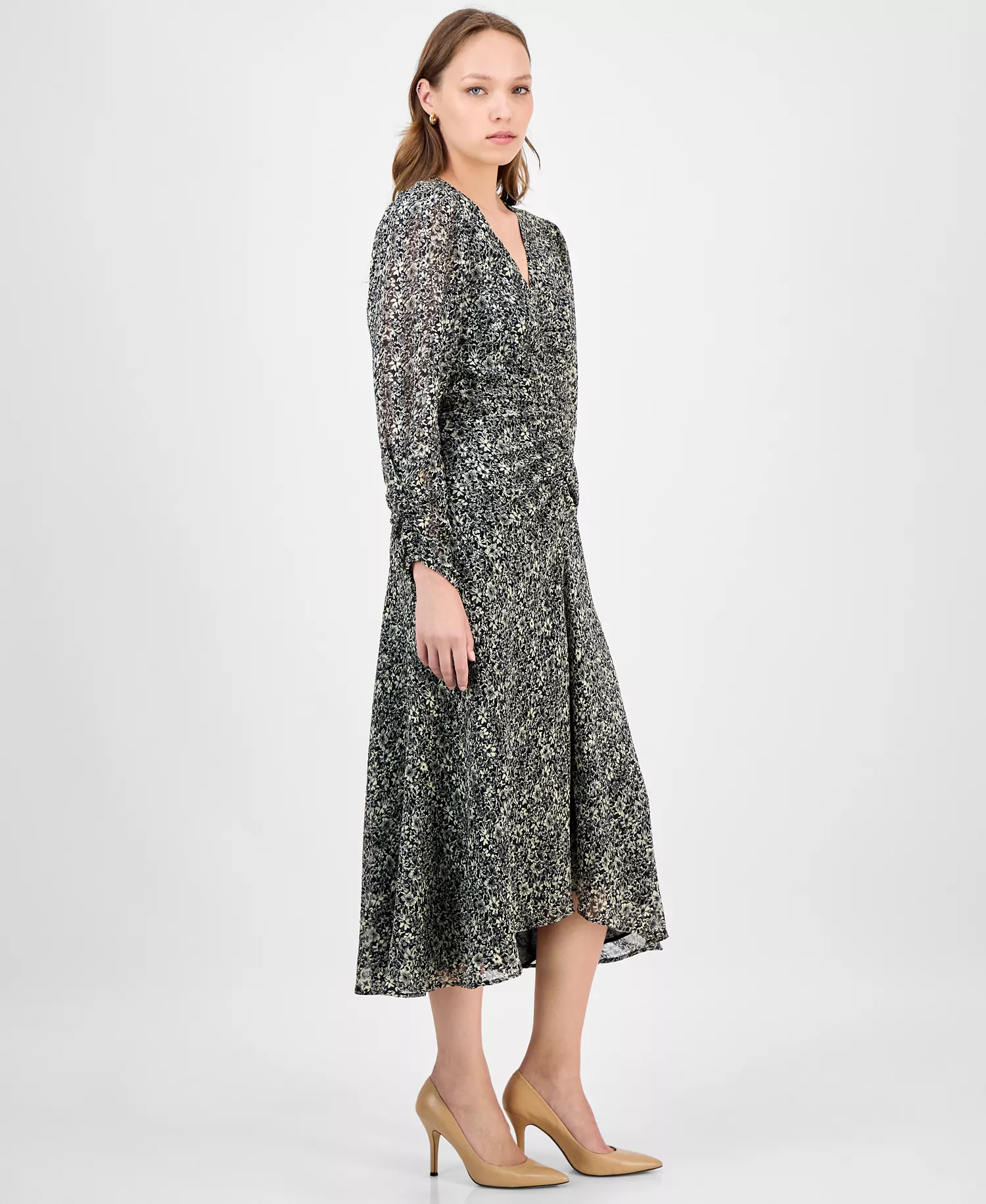 Women's Printed High-Low Midi Dress - Open - 0