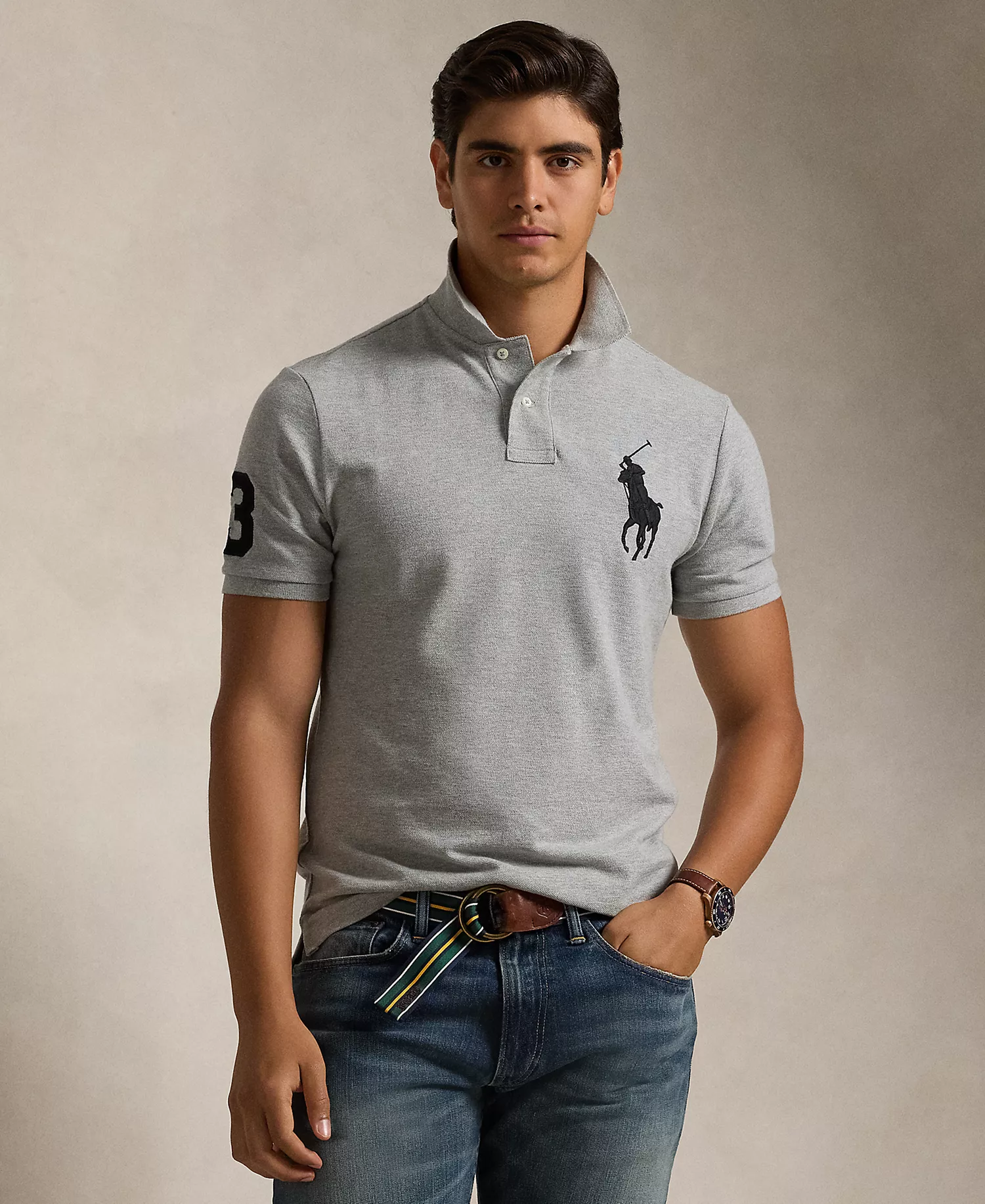 Men's  Big Pony Custom Slim Fit Mesh Polo - Andover Heather - 2XL