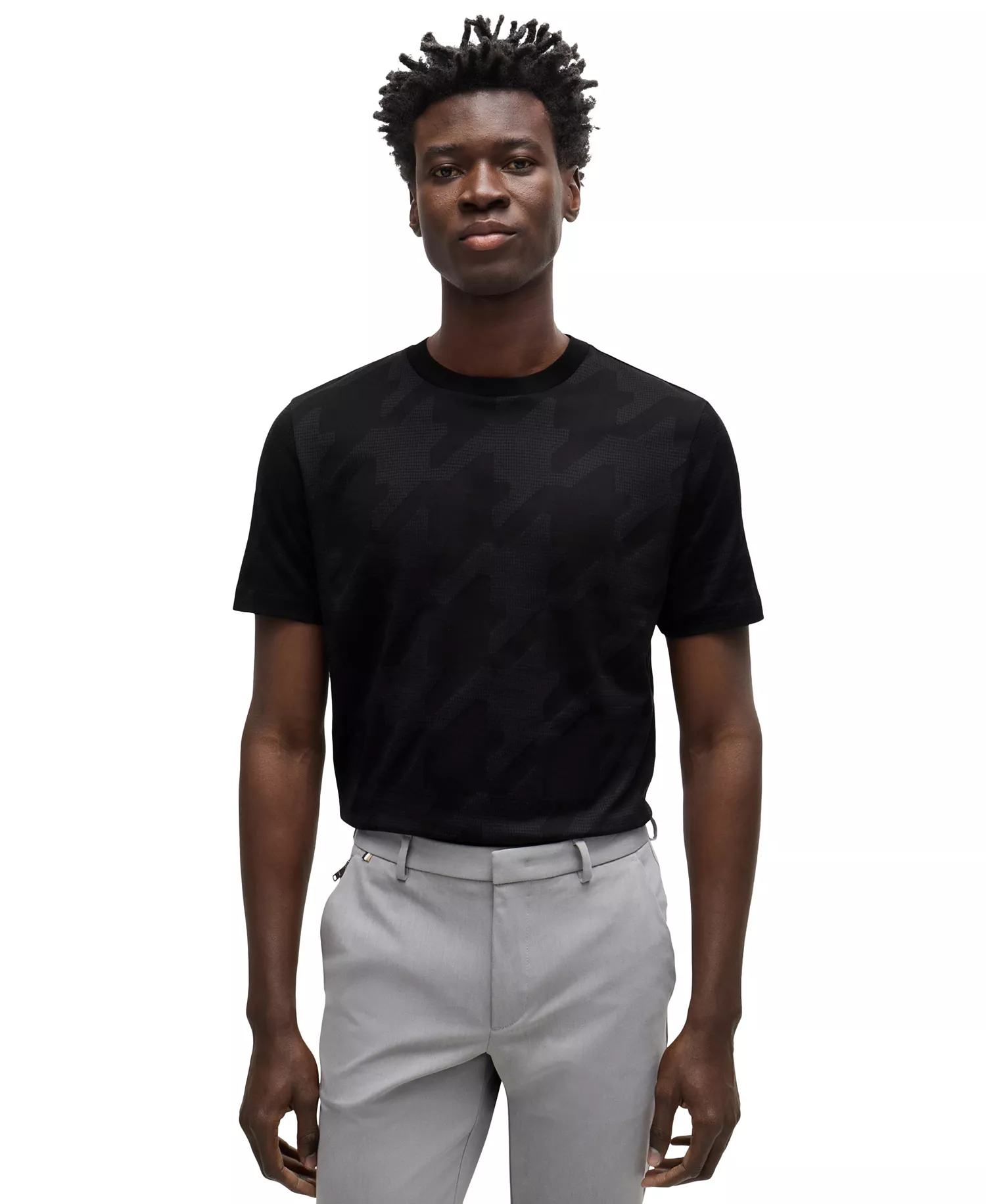 Men's Houndstooth Jacquard T-Shirt - Black - L