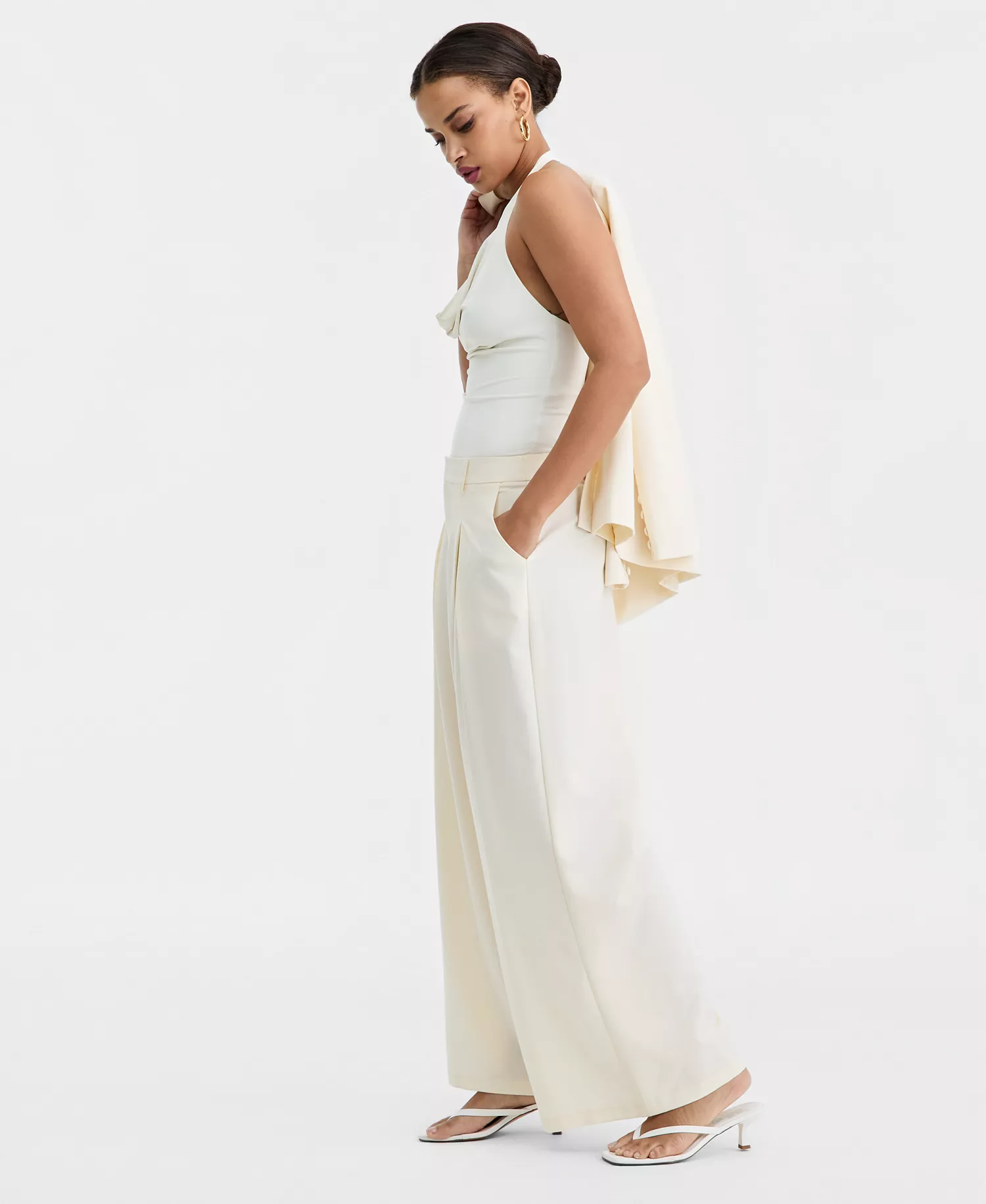 Women's High-Rise Pleat-Front Wide-Leg Pants, Macy's Exclusive  - Eggnog - S