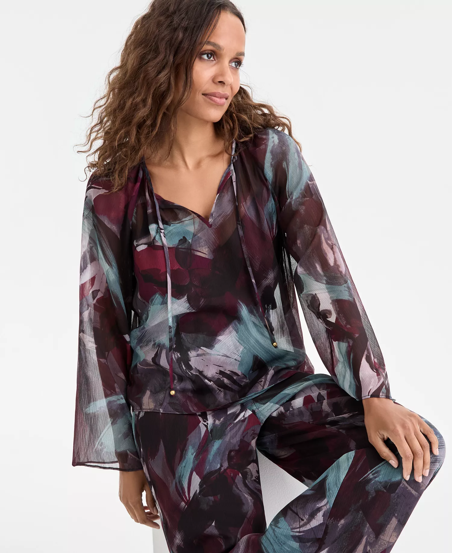 Petite Tie-Front Top, Macy's Exclusive - Remi Blooms - P/M