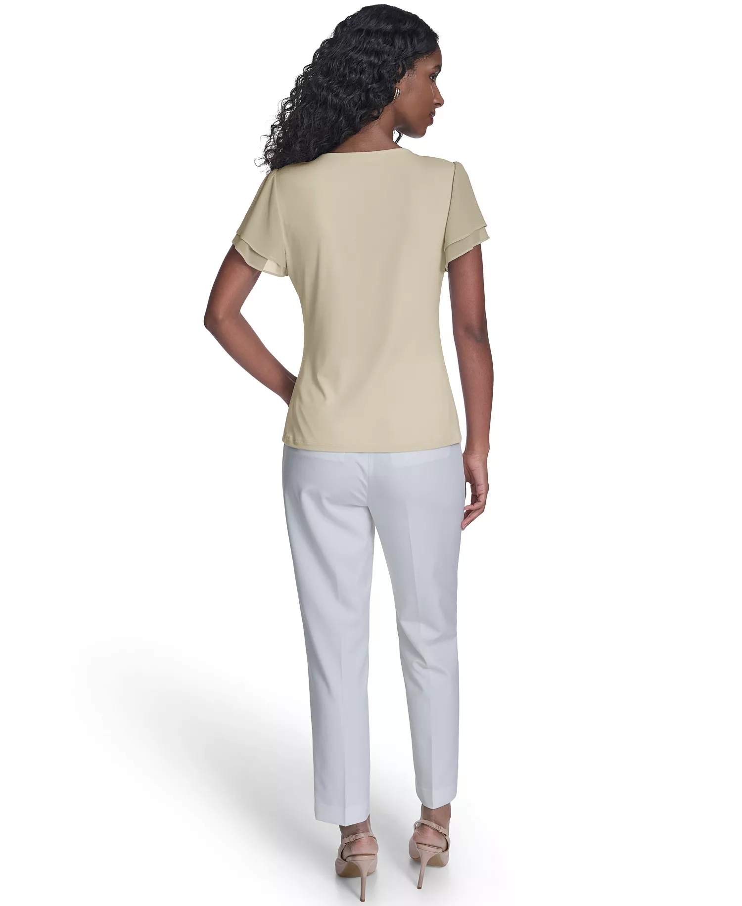 Women's Solid V-Neck Blouse - Double Cream - L
