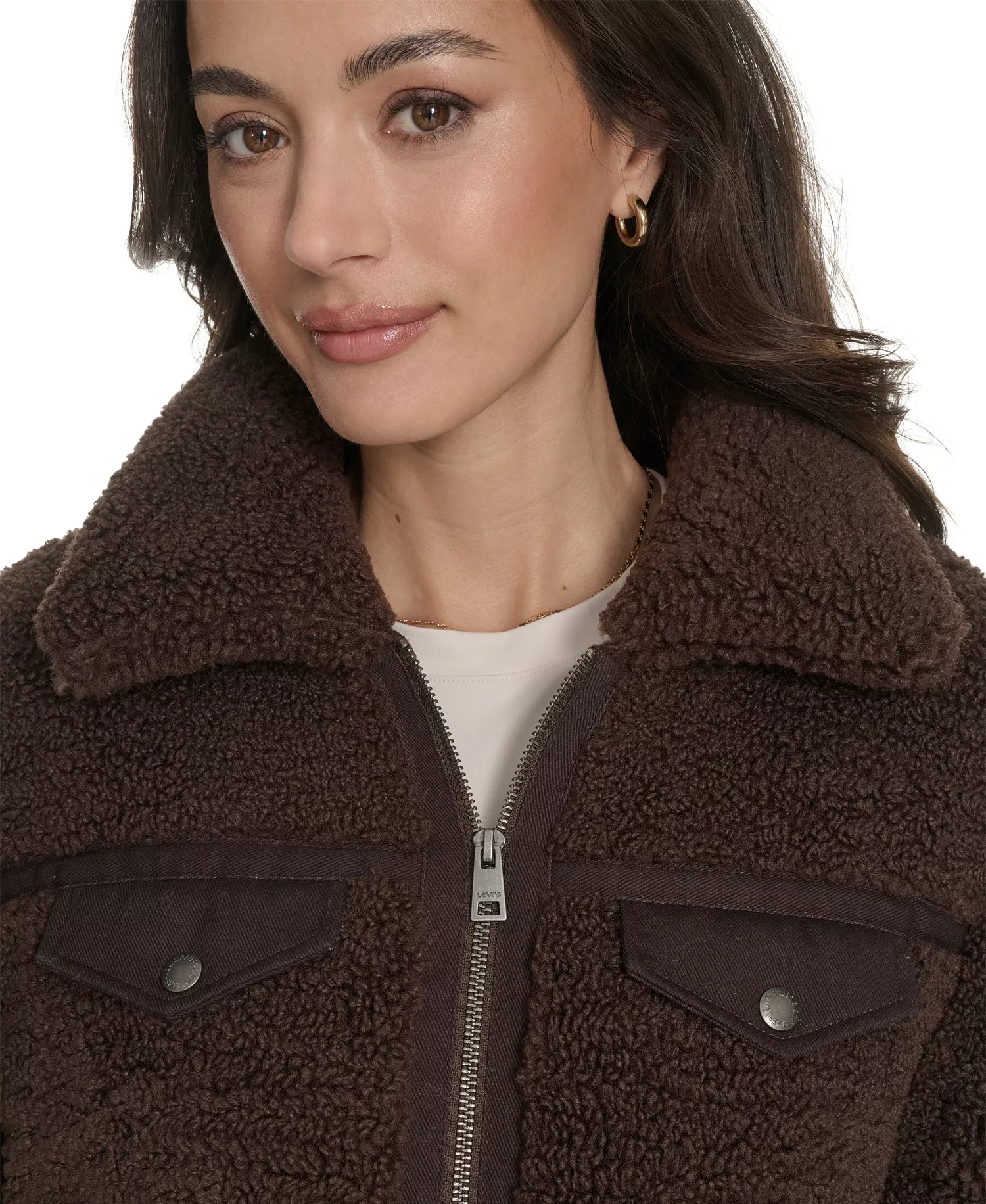 Women's Sherpa Zip-Front Jacket - Brown - L