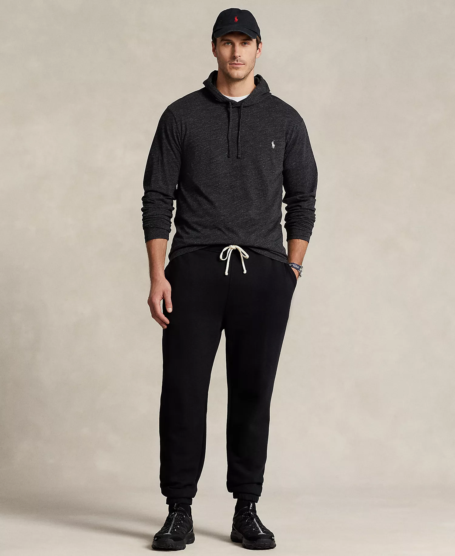 Men's Big & Tall Jersey Hooded T-Shirt - Black Marl Heather - 2LT